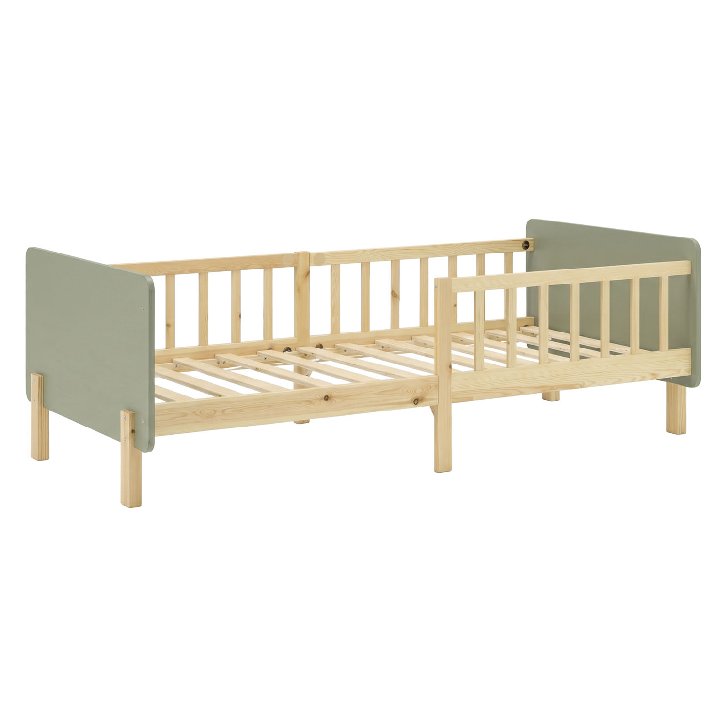 Single bed 90x200 cm Green with Mattress Wooden Bed frame Toddler bed with safety rail Kids bed Childrens bed Slatted frame