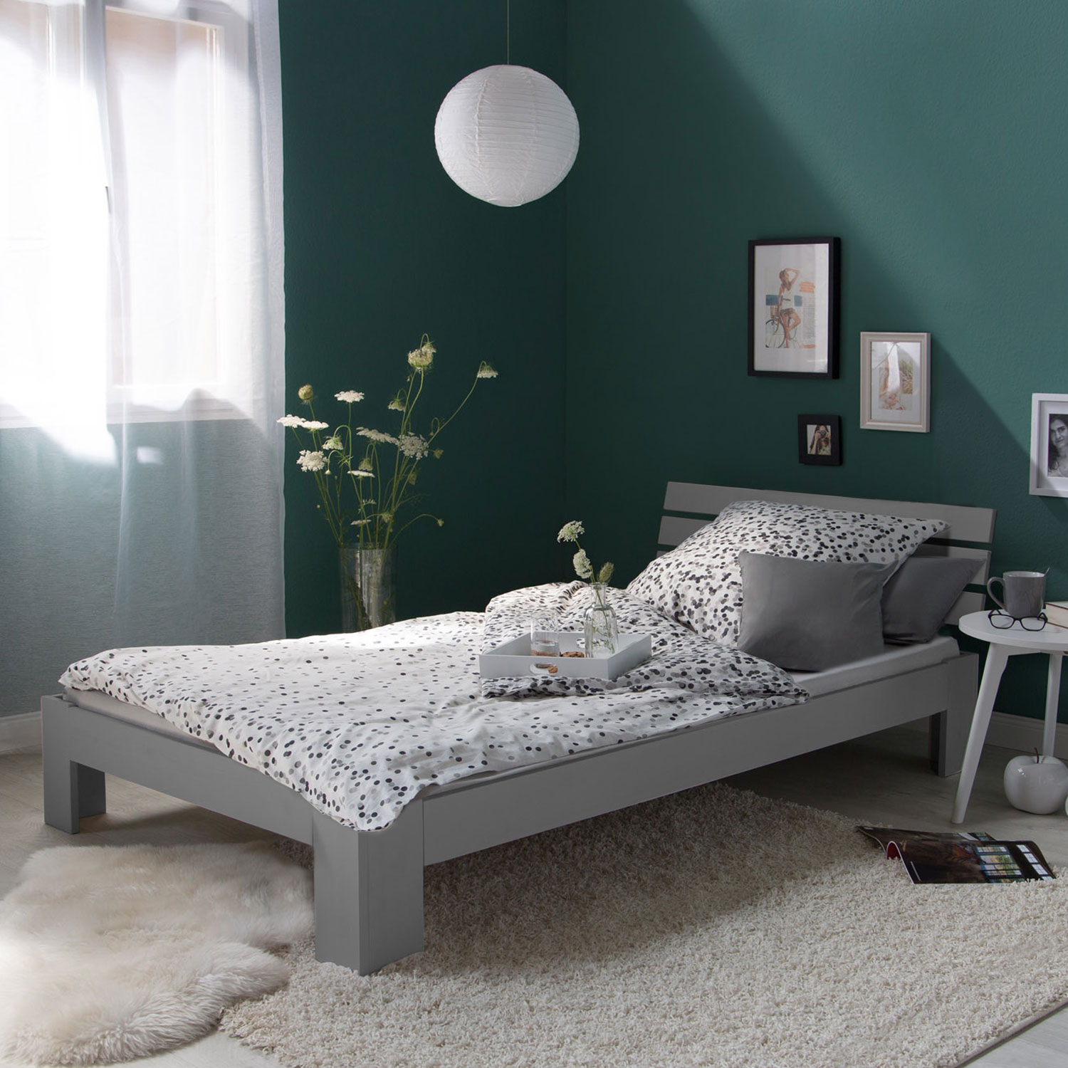 Wooden bed 90 120 140 160 180 cm white natural or grey double bed futon bed frame solid wood single bed
