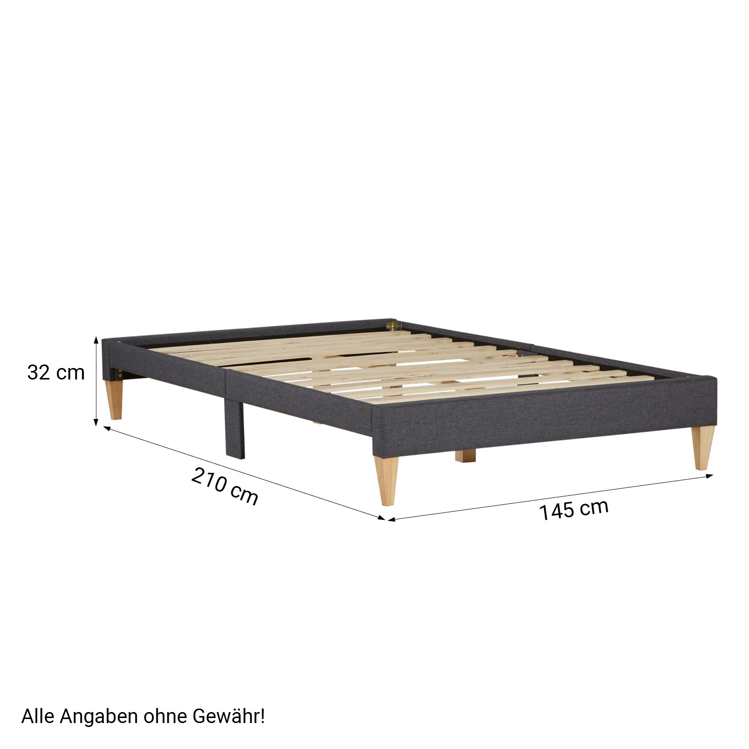Upholstered Bed with Mattress 140x200 cm Slatts Grey Fabric Bed Double Bed Futon Bed Frame Platform Bed