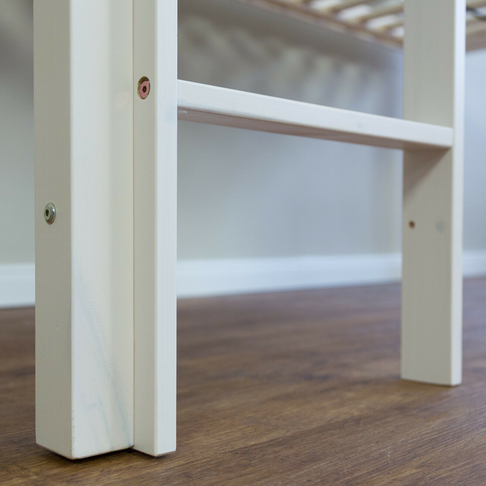 Loft Bed Kids 90x200 cm White with Curtain Pink | without Slatted Frame