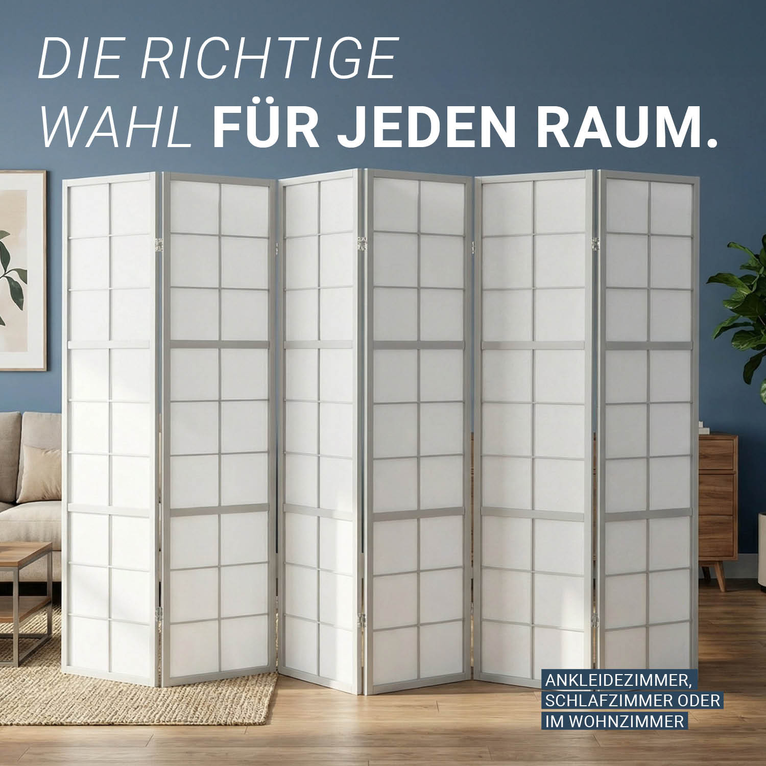 Paravent Grey Shoji | 6-panel | Wood | Room Divider | Partition Privacy Screen