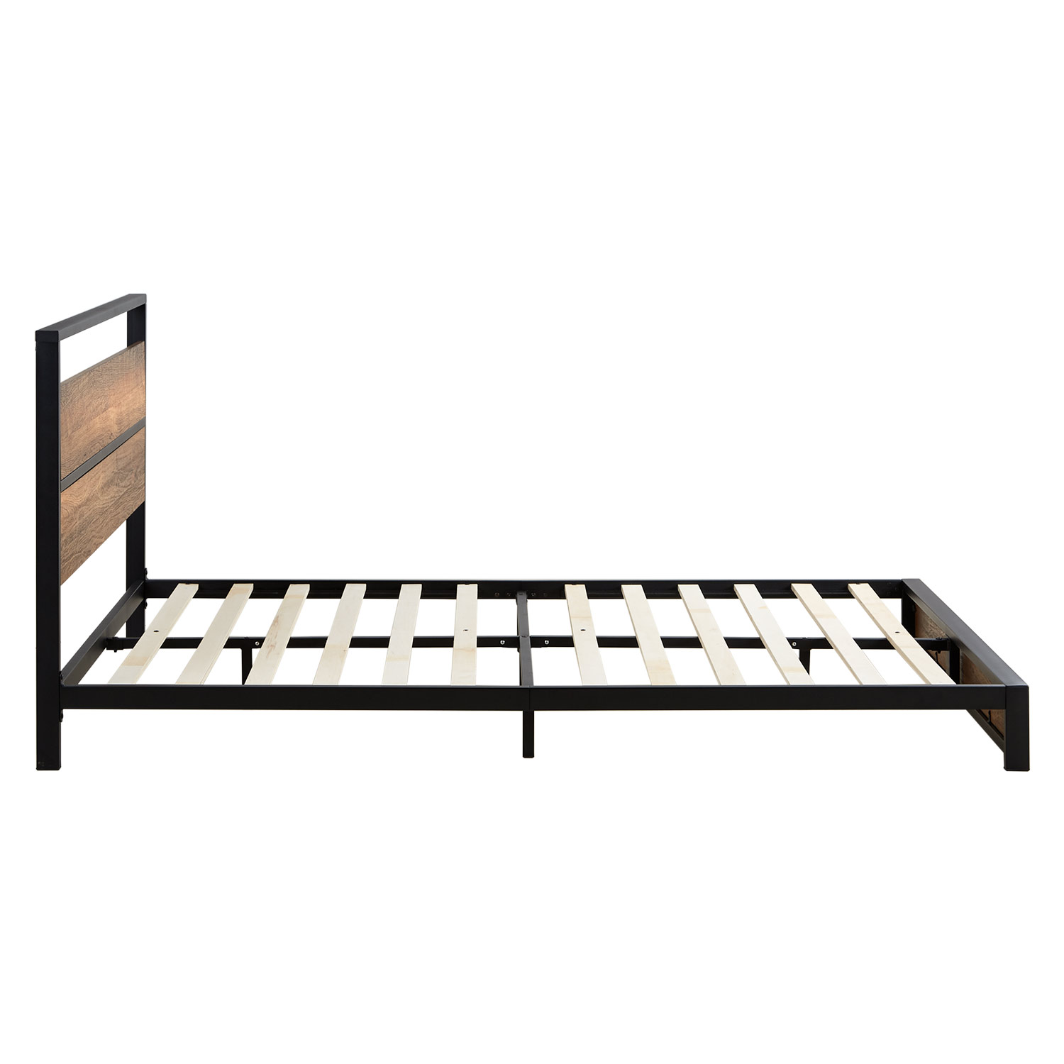 Solid Metal Bed 140x200 cm Slatts Mattress Double Bed Black Futon Bed Wood Brown Platform Bed Frame Guest Bed 