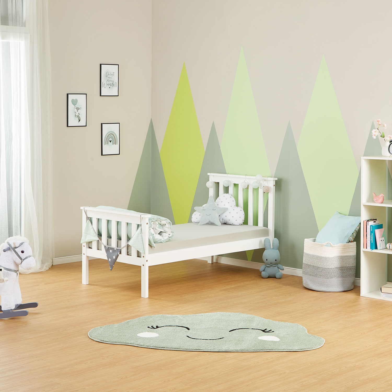 Children's Bed 70x140 cm White | Single Bed | with Slatted Frame | Wood