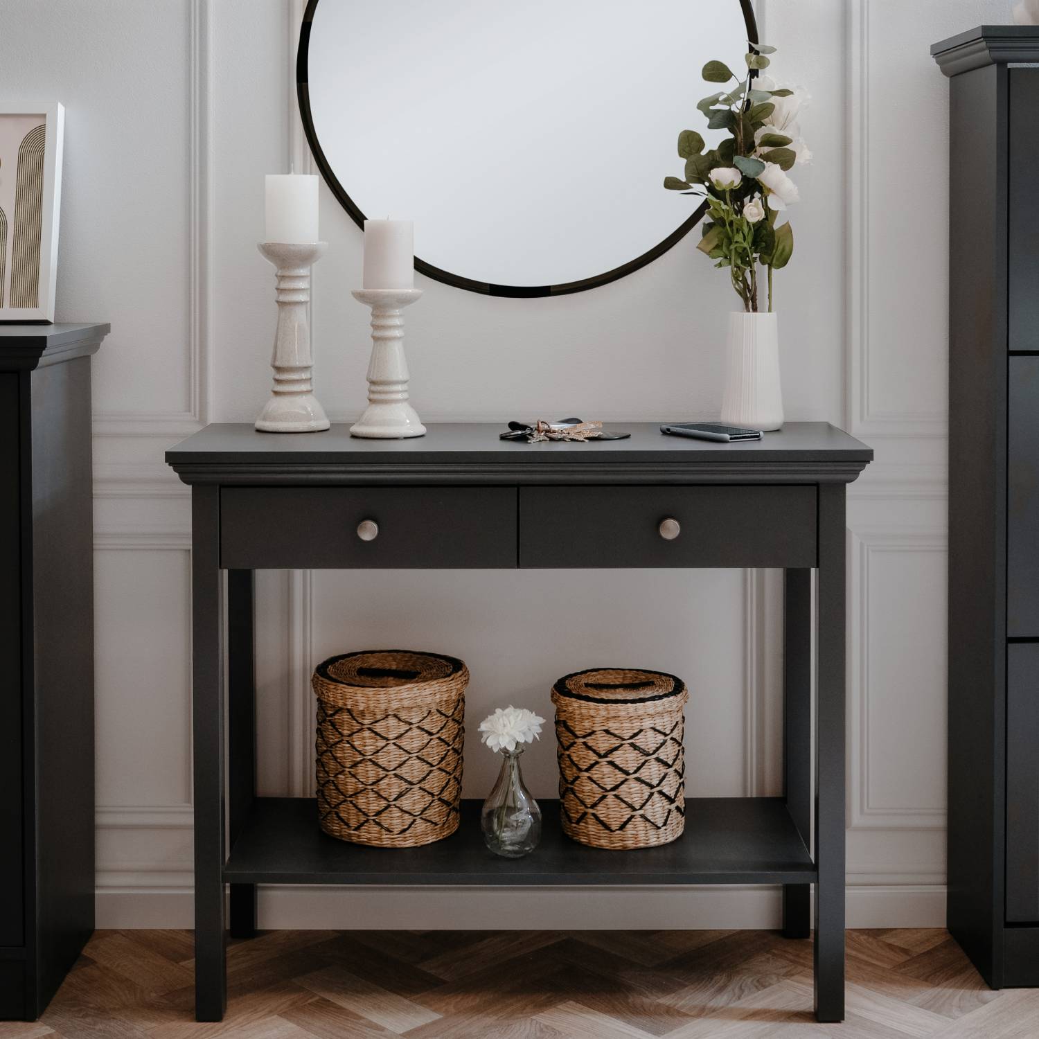 Console Table with 2 Drawers Anthracite Hallway Table Desk Wood Country Style Storage