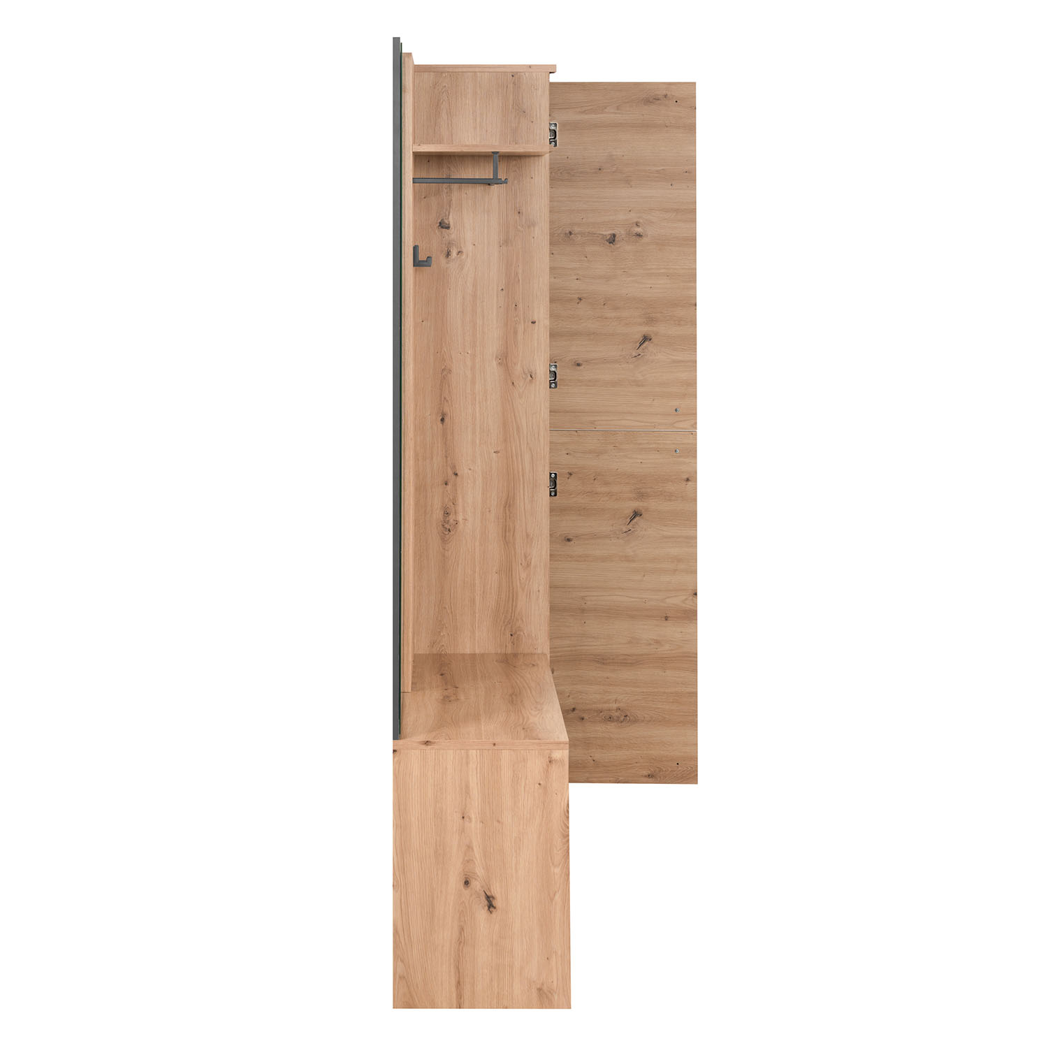 Industrial Look Wardrobe with Bench Hallway Furniture Mirror Hall Unit Hallway Wardrobe Oak Wood 3D Wall Panel Entryway Coat Rack