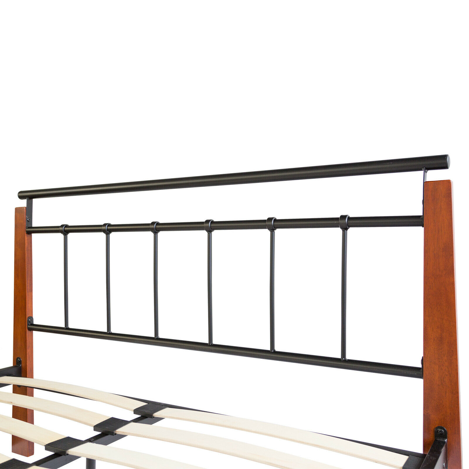 Metal Bed Iron Bed Double 160 x 200 Wood Slatted black brown bed frame 5072