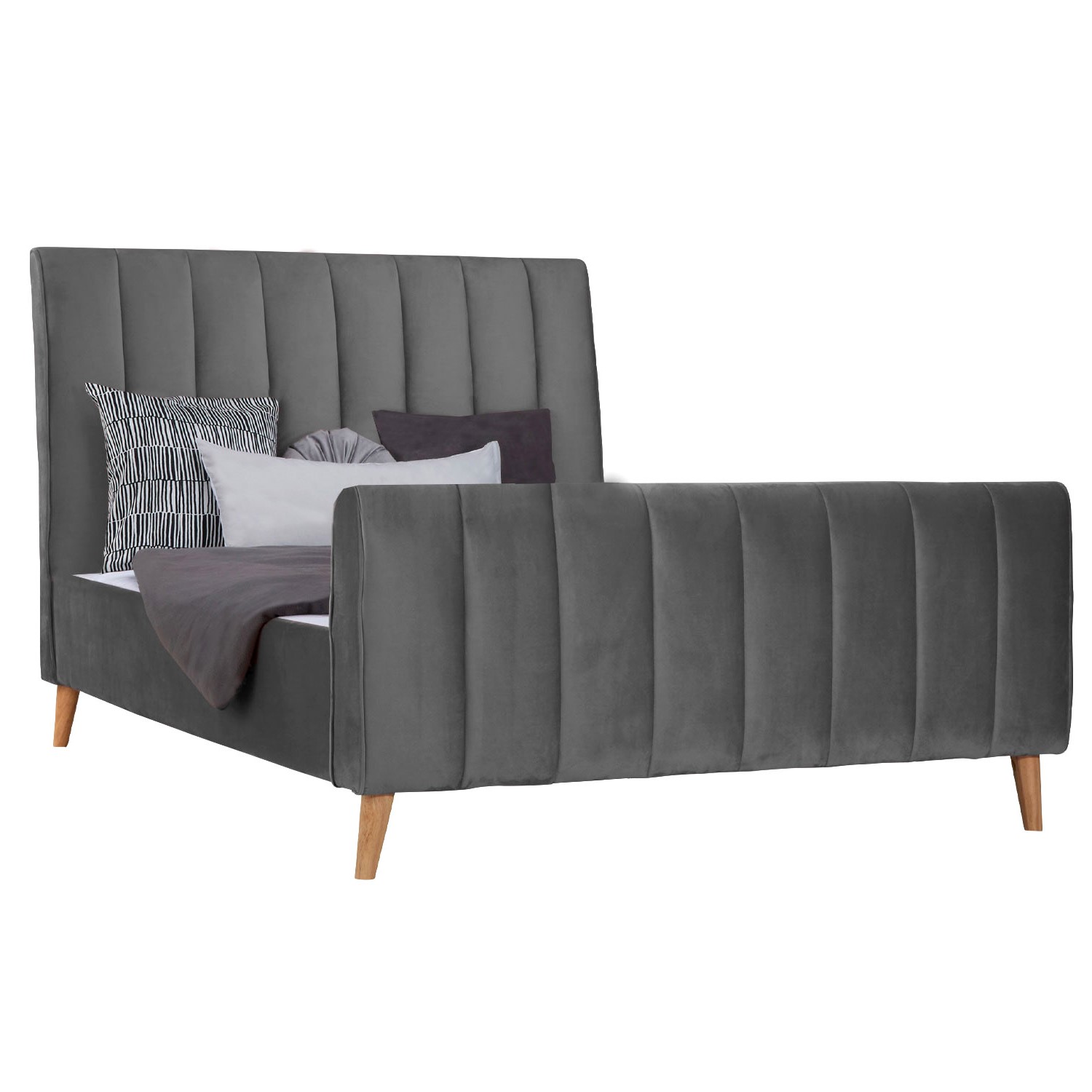 Upholstered bed 140x200 cm grey velvet | with slatted frame | double fabric bed frame