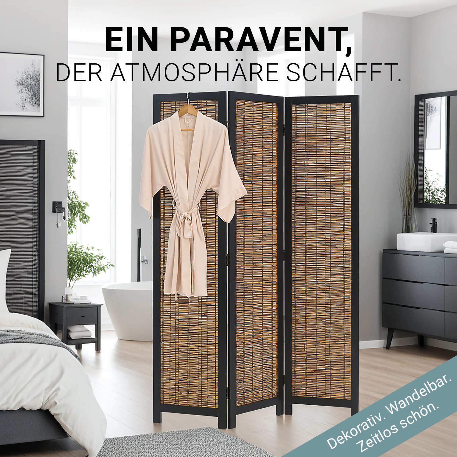 Paravent Black Wooden | 3-panel | Willow | Room Divider Partition Privacy Screen