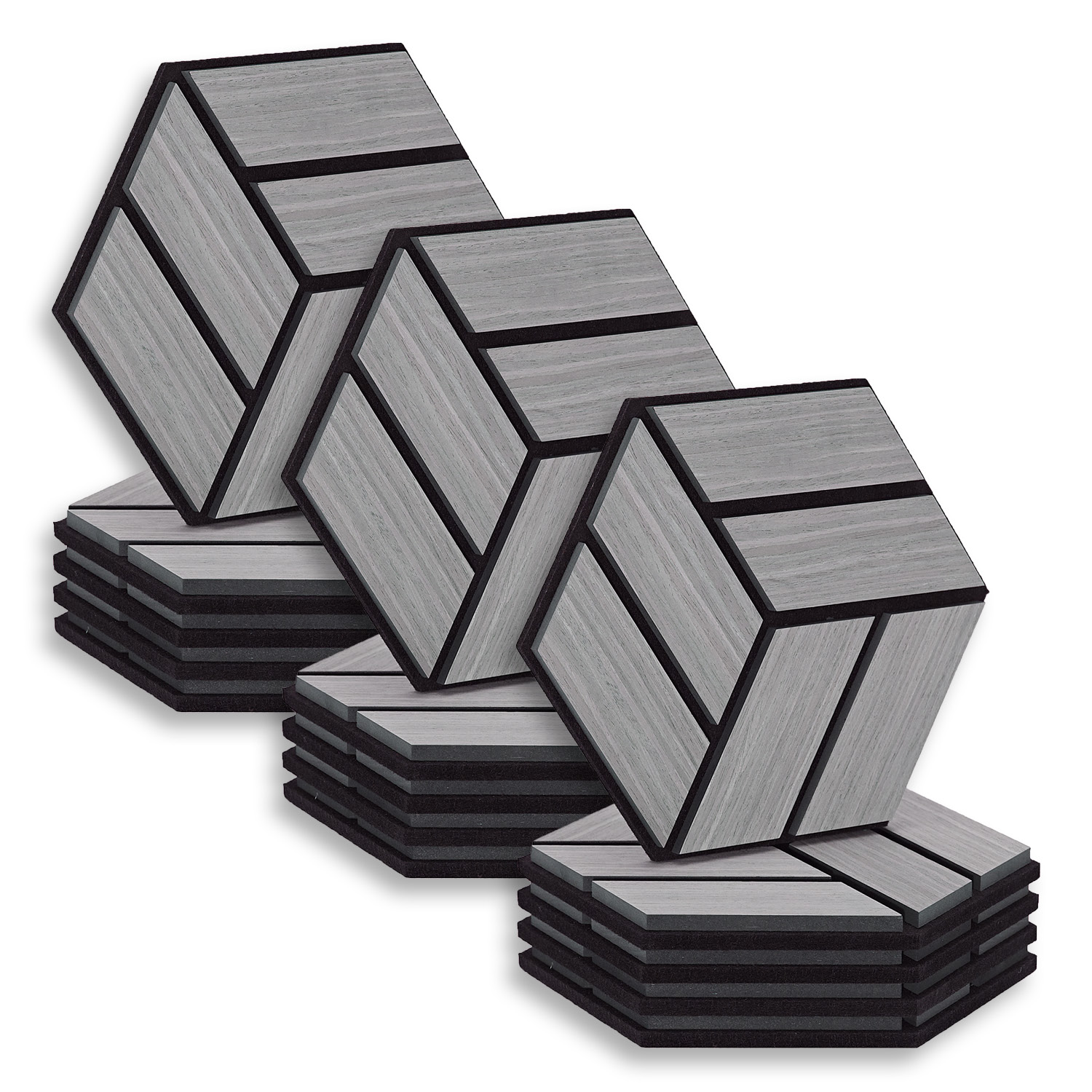 Acoustic Panels Wall Panels Hexagon Honeycomb 30 x 26 cm Grey | Wood | 15-piece Set | 3D