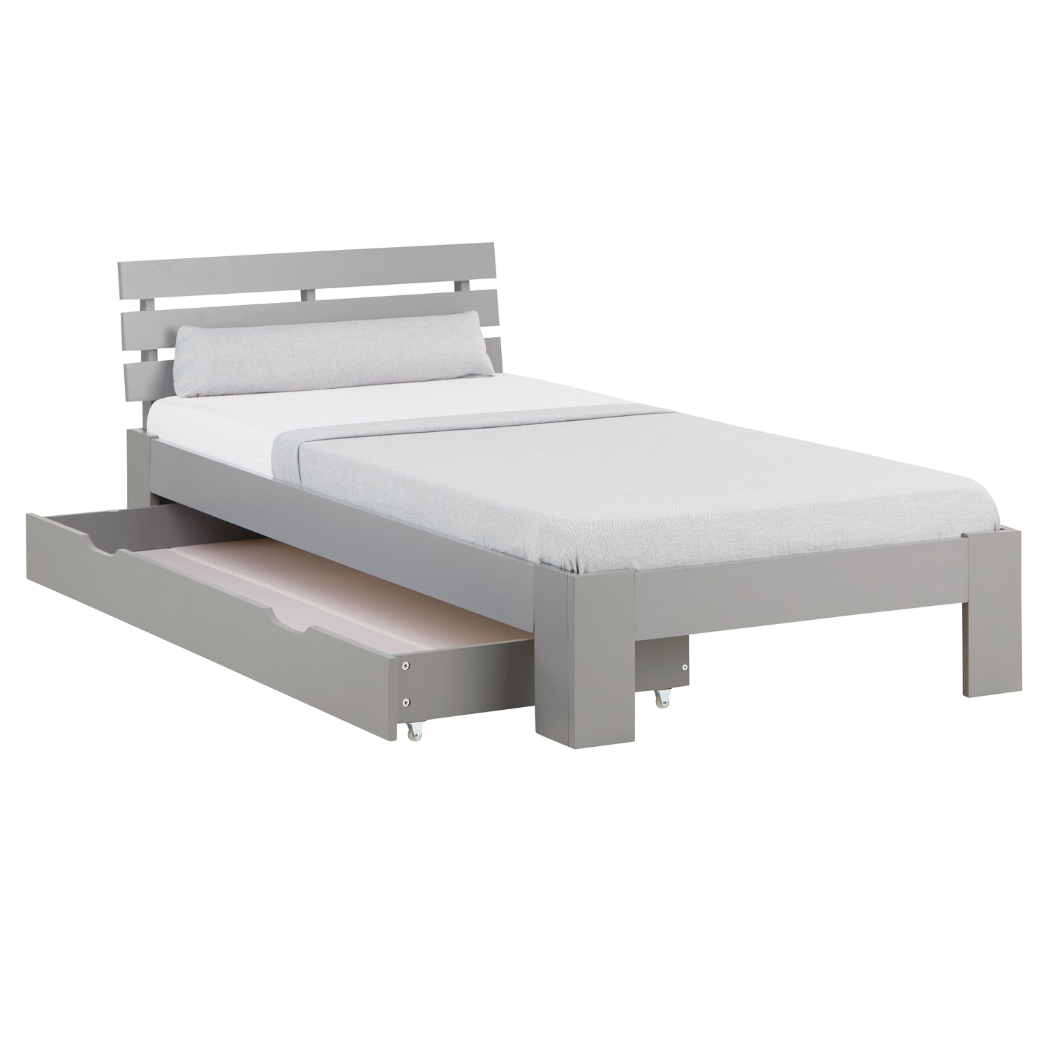 Lit simple 90x200 avec tiroir Lit en bois Sommier à lattes Pin gris Cadre de lit massif