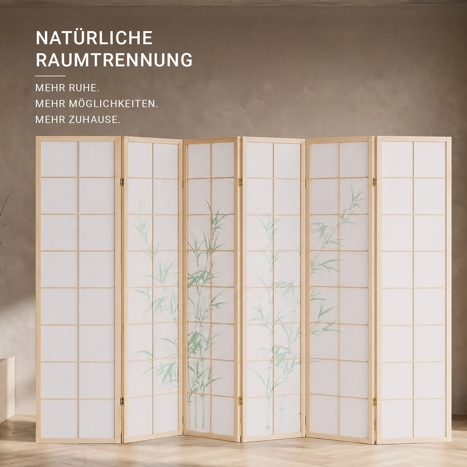 Paravent Natural Bamboo | 6-panel | Wood | Shoji Room Divider | Partition Privacy Screen
