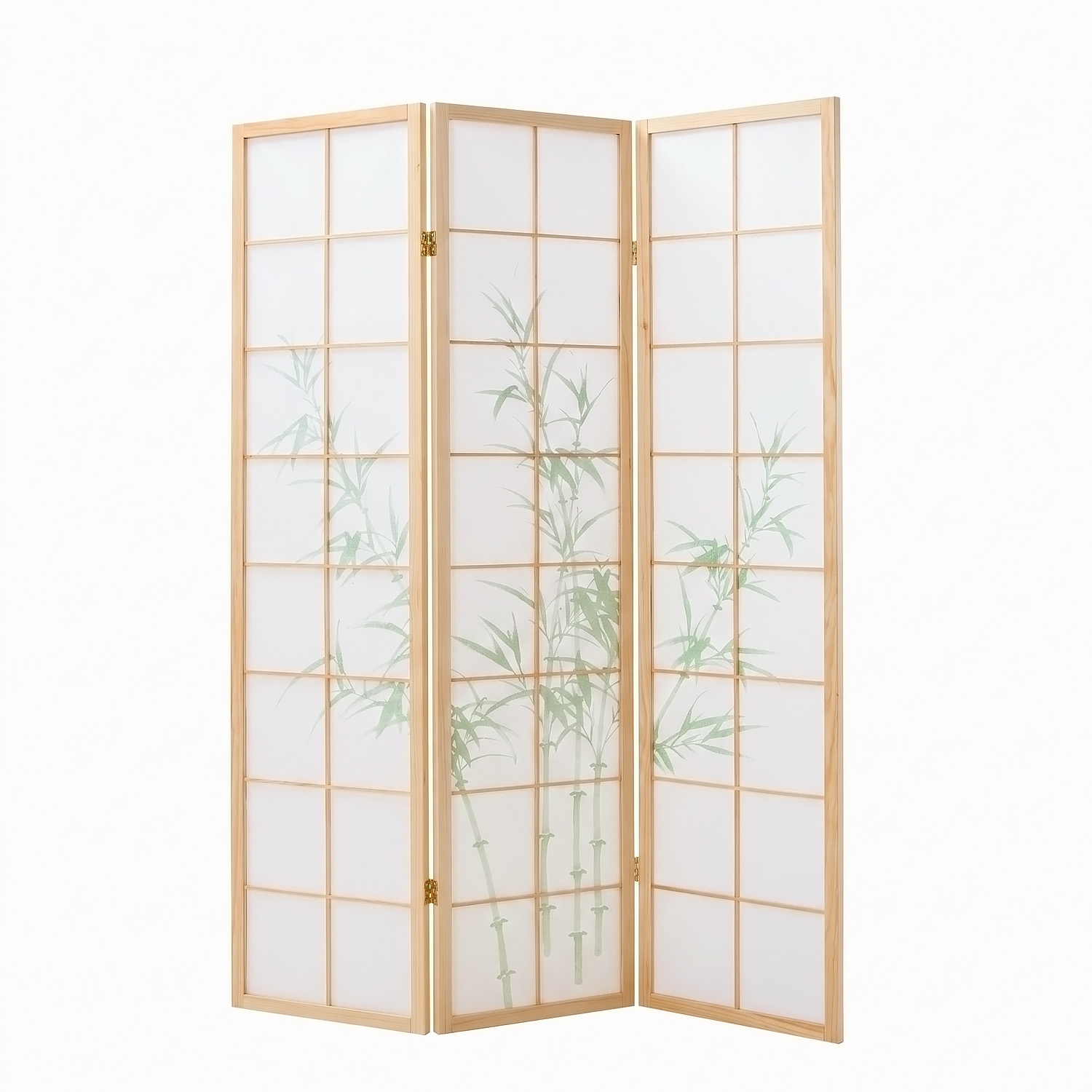 3-Panel Natural Screen – Shoji Room Divider with Bamboo Motif, Made of Wood and Rice Paper
