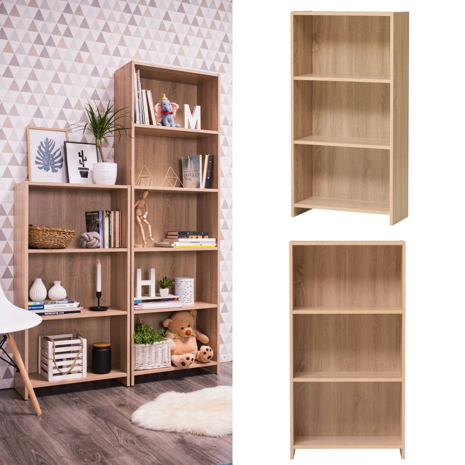 Shelf Book Bookcase 3 or 5 Shelves Cabinet Wall Shelf Wooden Cupboard Childrens Bookcase Oak