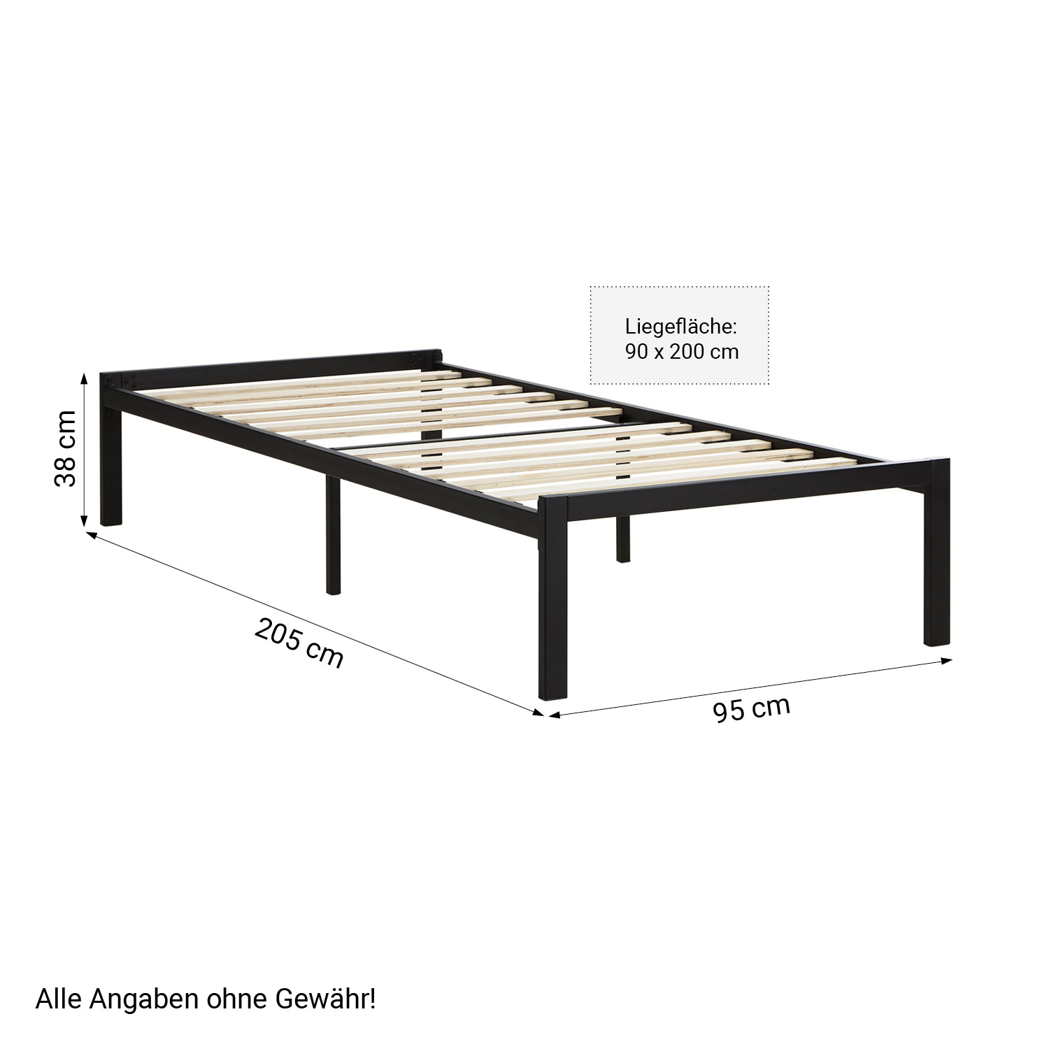 Solid Metal Bed 90 140 x 200 cm Slatts Mattress Single Bed Double Bed Black Futon Bed Platform Bed Frame Guest Bed 
