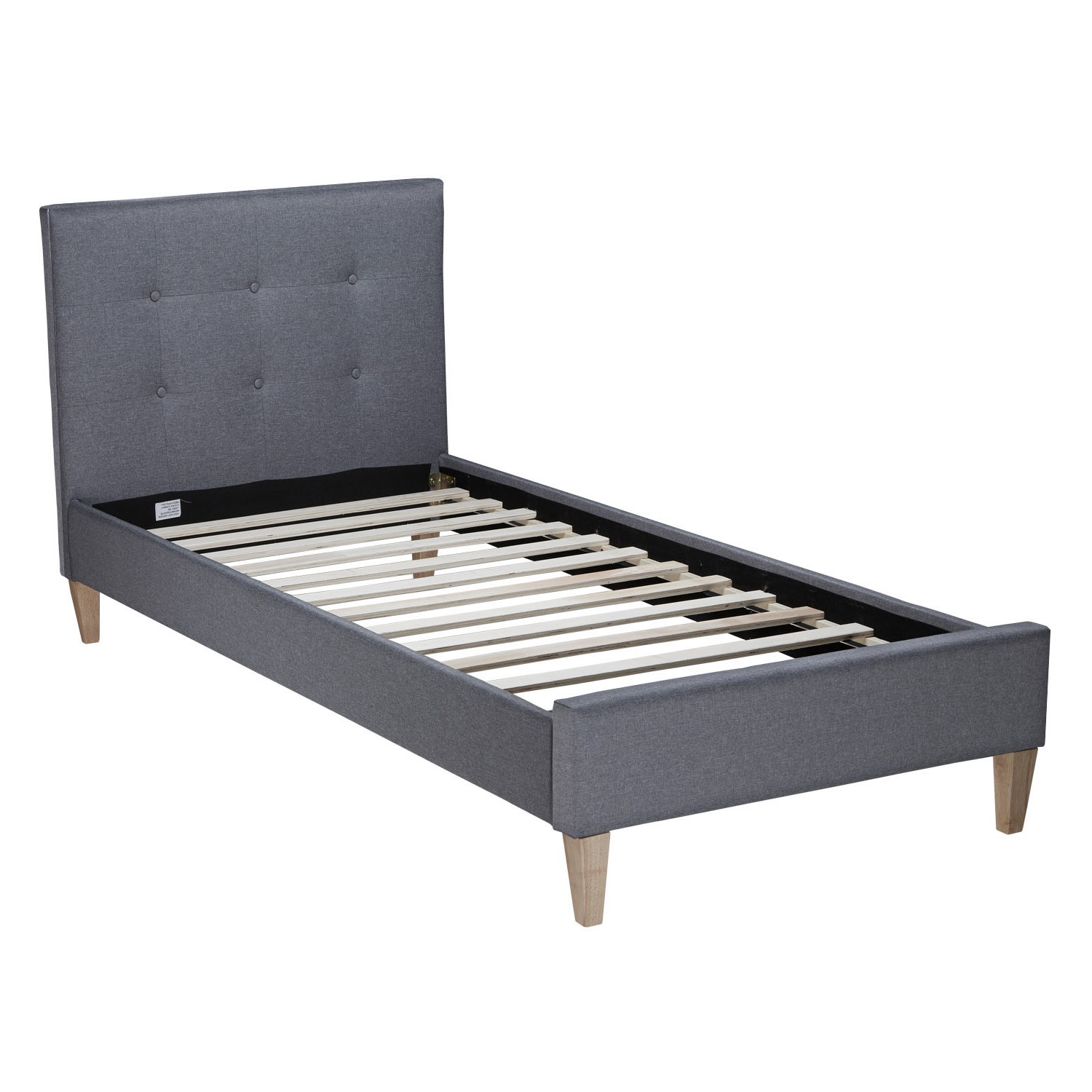 Upholstered bed, 90x200 cm, gray, with slatted frame – single bed, fabric bed with headboard, modern youth bed