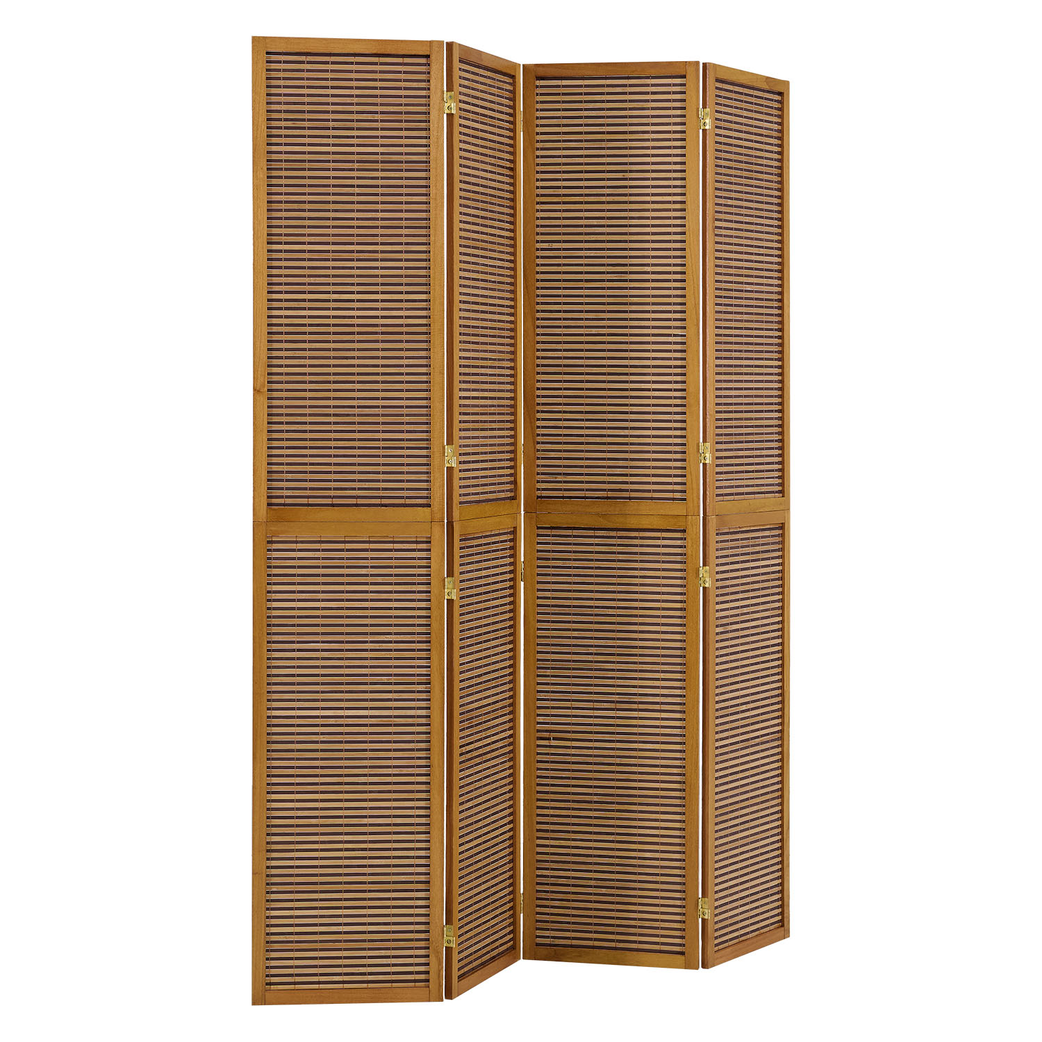 Paravent Brown Wooden Slats Height 200 cm | 4-panel | Wood | Room Divider Partition Privacy Screen