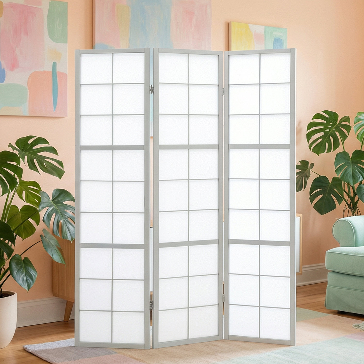 Paravent Grey Shoji | 3-panel | Wood | Room Divider | Partition Privacy Screen