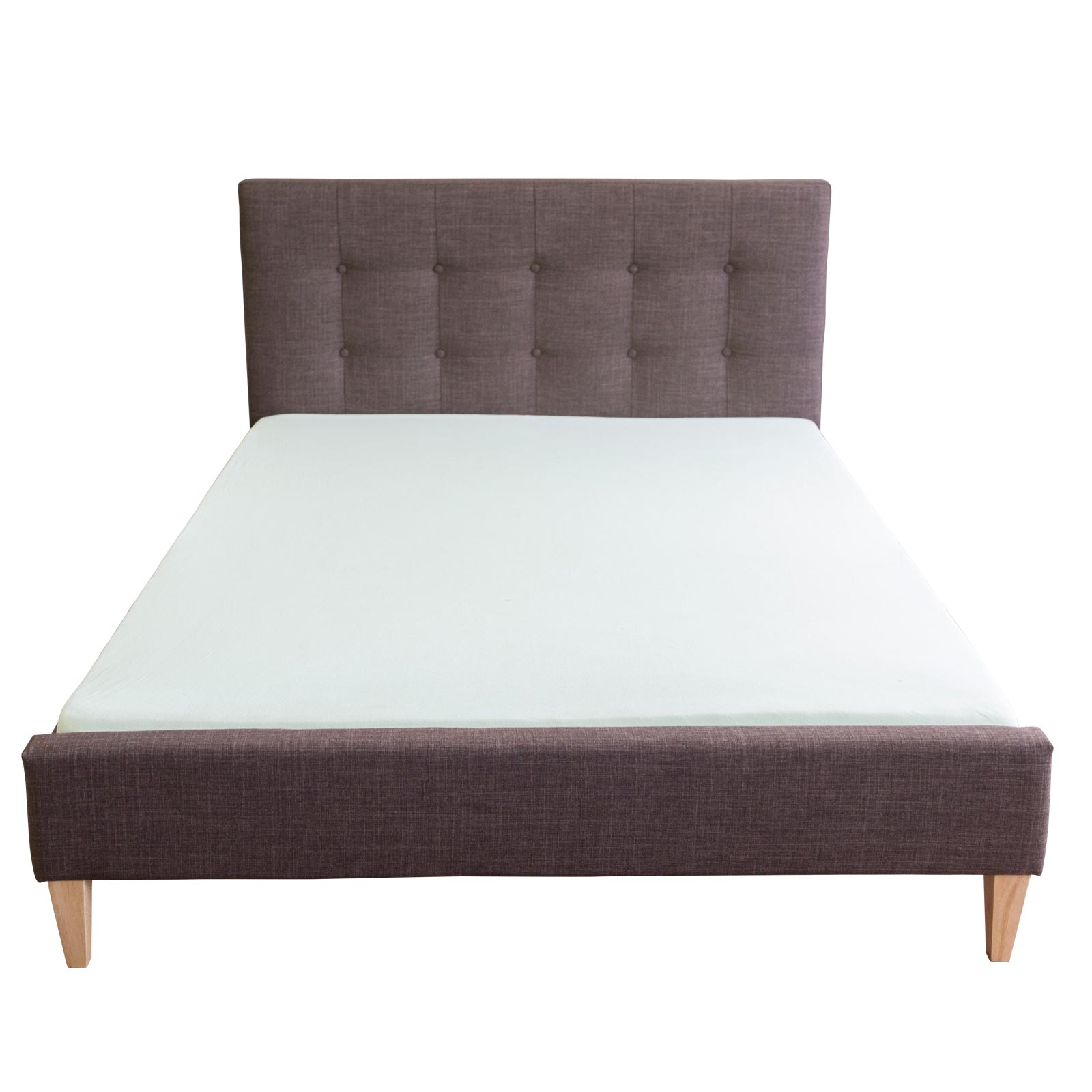 Upholstered bed 140x200 cm brown | futon bed | with slatted frame | double fabric bed frame