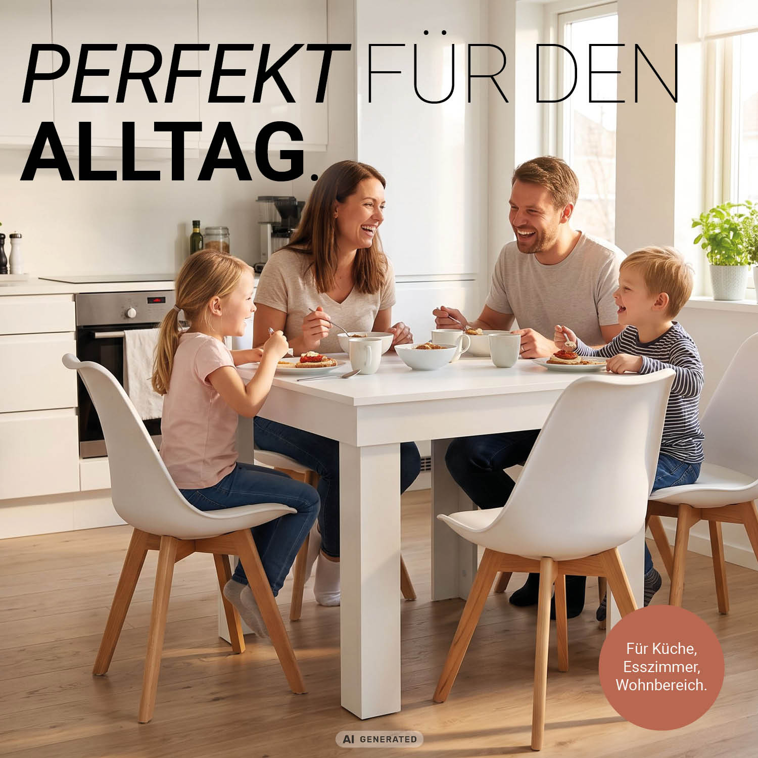 Esstisch Esszimmertisch Weiß 80x80 / 90x60 cm Holztisch Küchentisch Holz Eiche Tisch Massiv Wohnzimmertisch