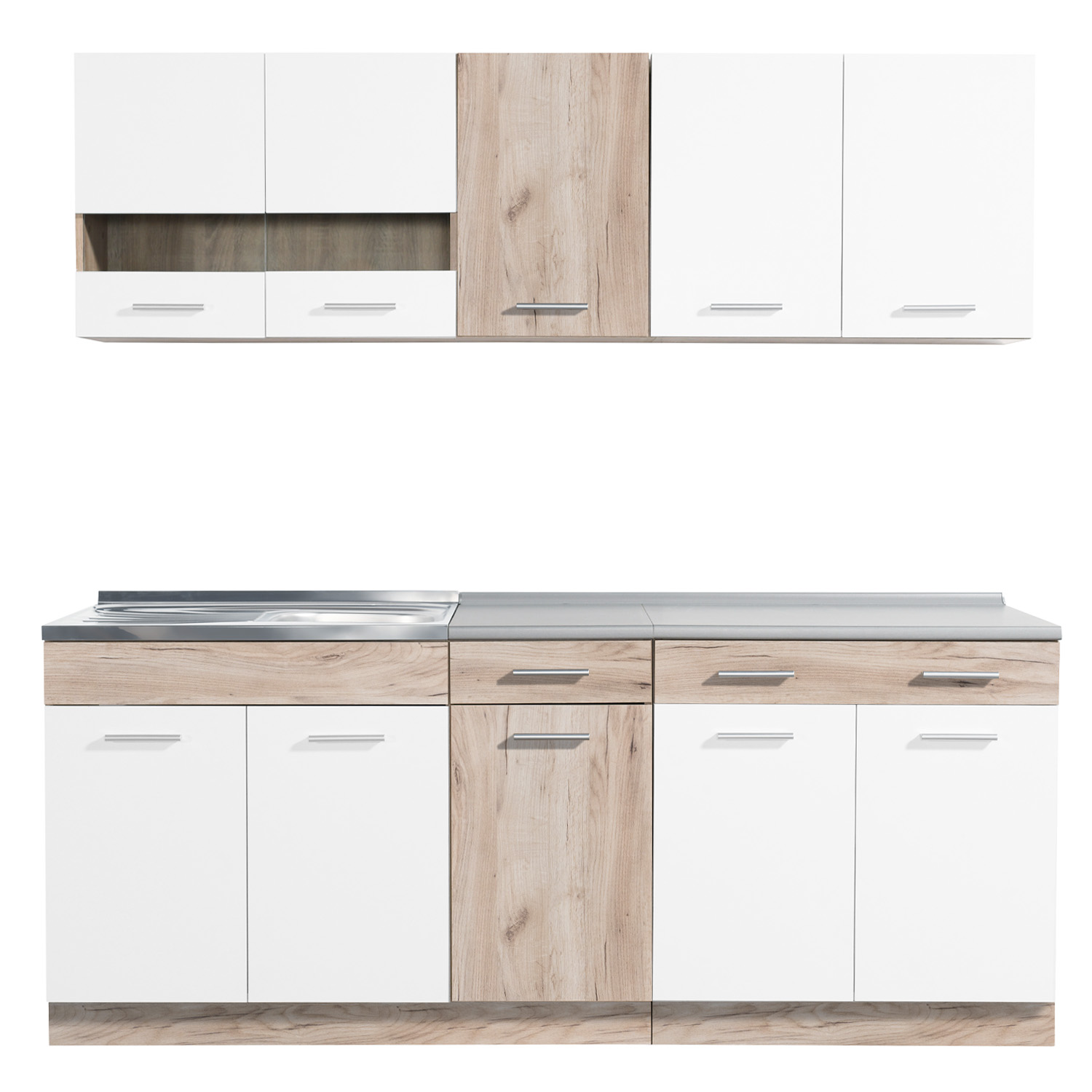 200 cm White Oak Kitchen Unit – Modern Kitchen Unit Without Appliances, Featuring Storage Space