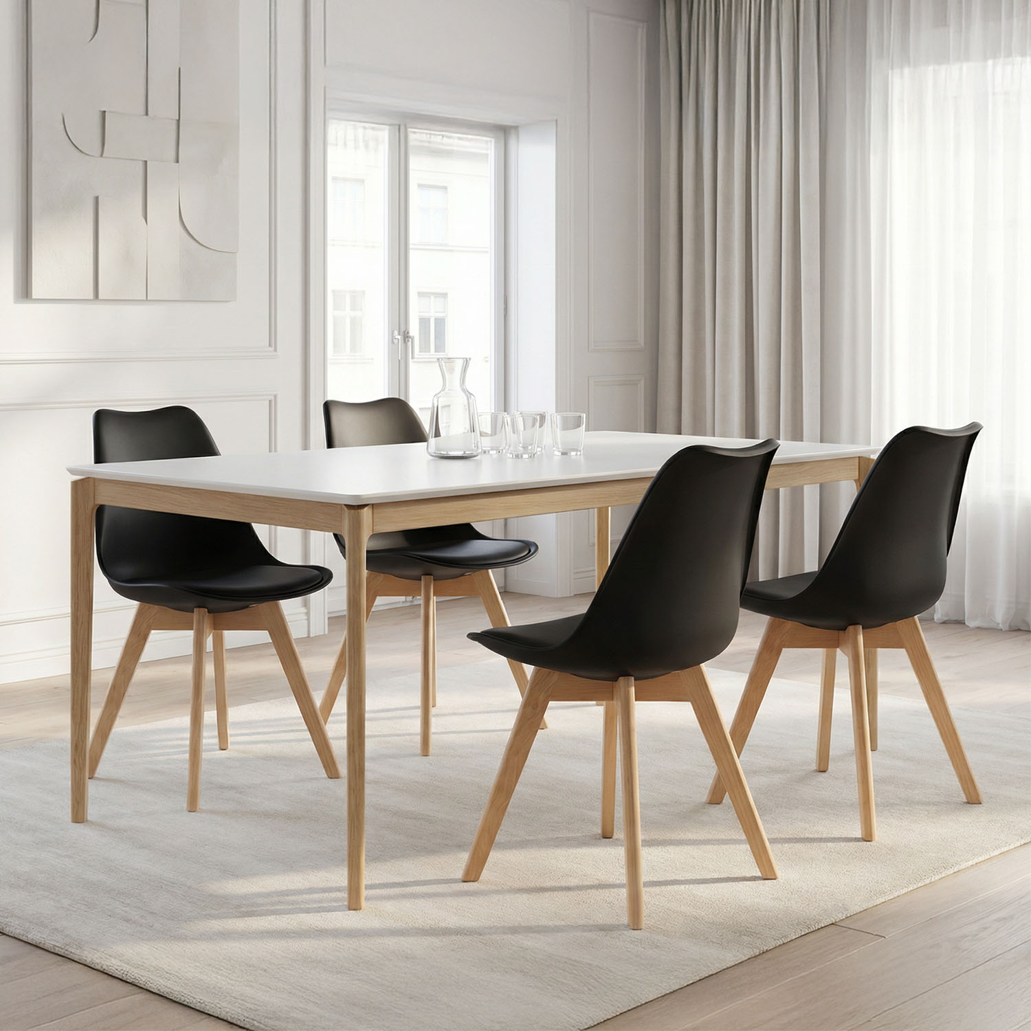 2 Black Dining Chairs – Modern Plastic Design Chair with Wooden Legs | Set of 2 Contemporary Kitchen & Dining Chairs