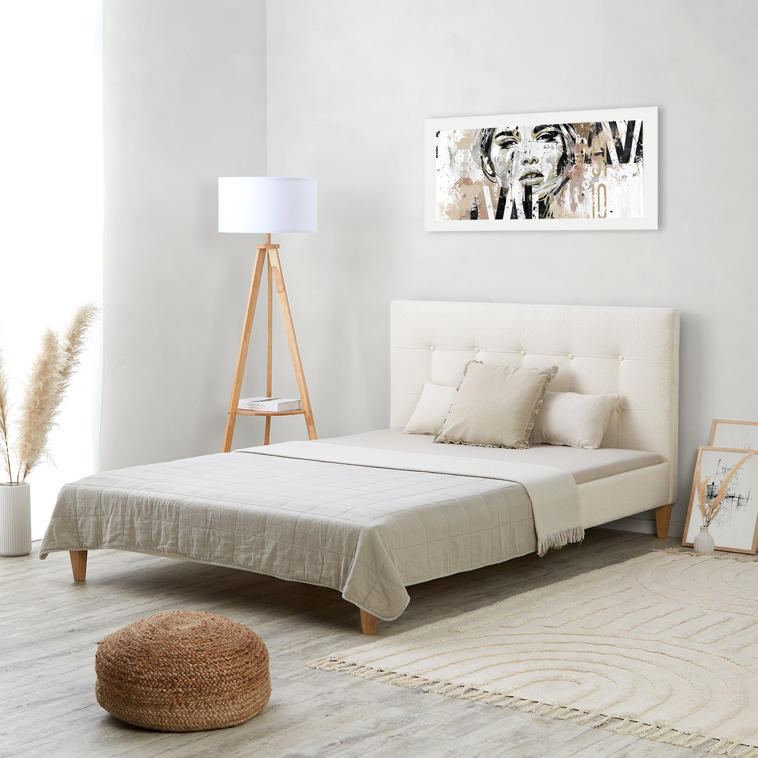 Polsterbett 140x200 cm Beige Bouclé mit Lattenrost