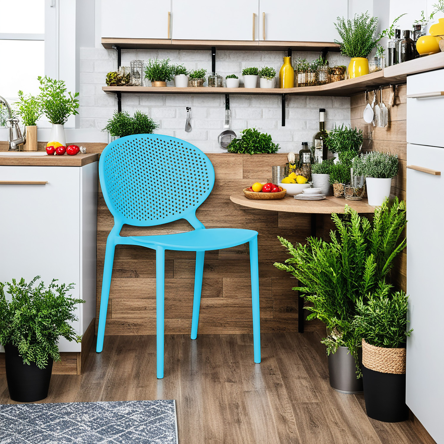 Modern Garden chair Set of 4 Blue Camping chairs Outdoor chairs Plastic Stacking chairs Kitchen chairs