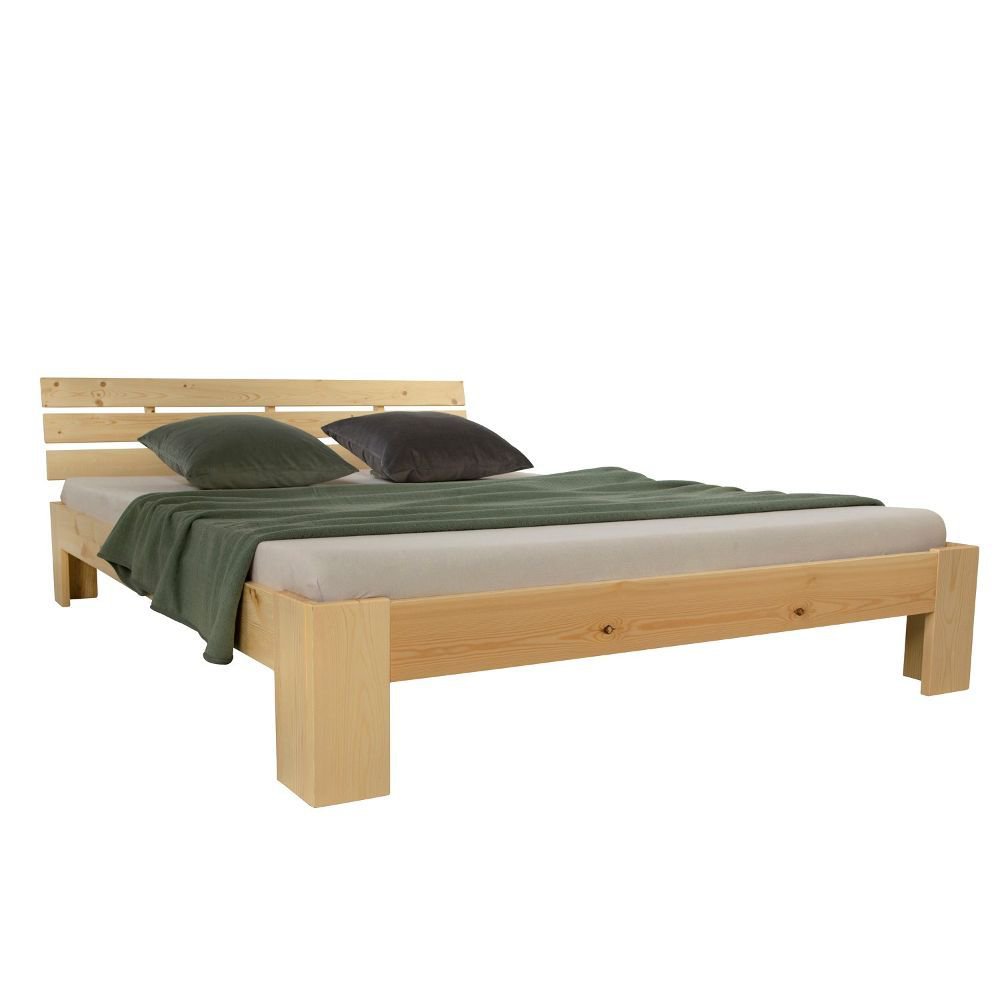 Wood Bed 160x200 cm Natural | Double Bed | with Slatted Frame | Solid | Kids Youth Guest Bedroom