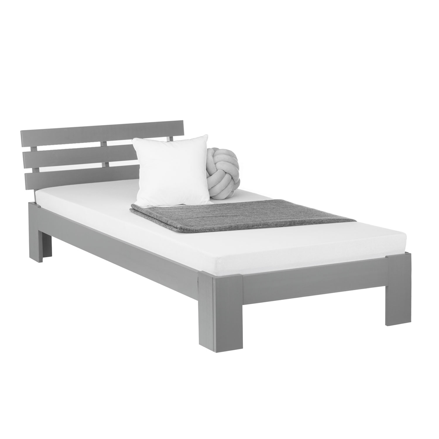 Wood Bed 90x200 cm Gray | Single Bed | with Slatted Frame | Solid | Kids Youth Guest Bedroom