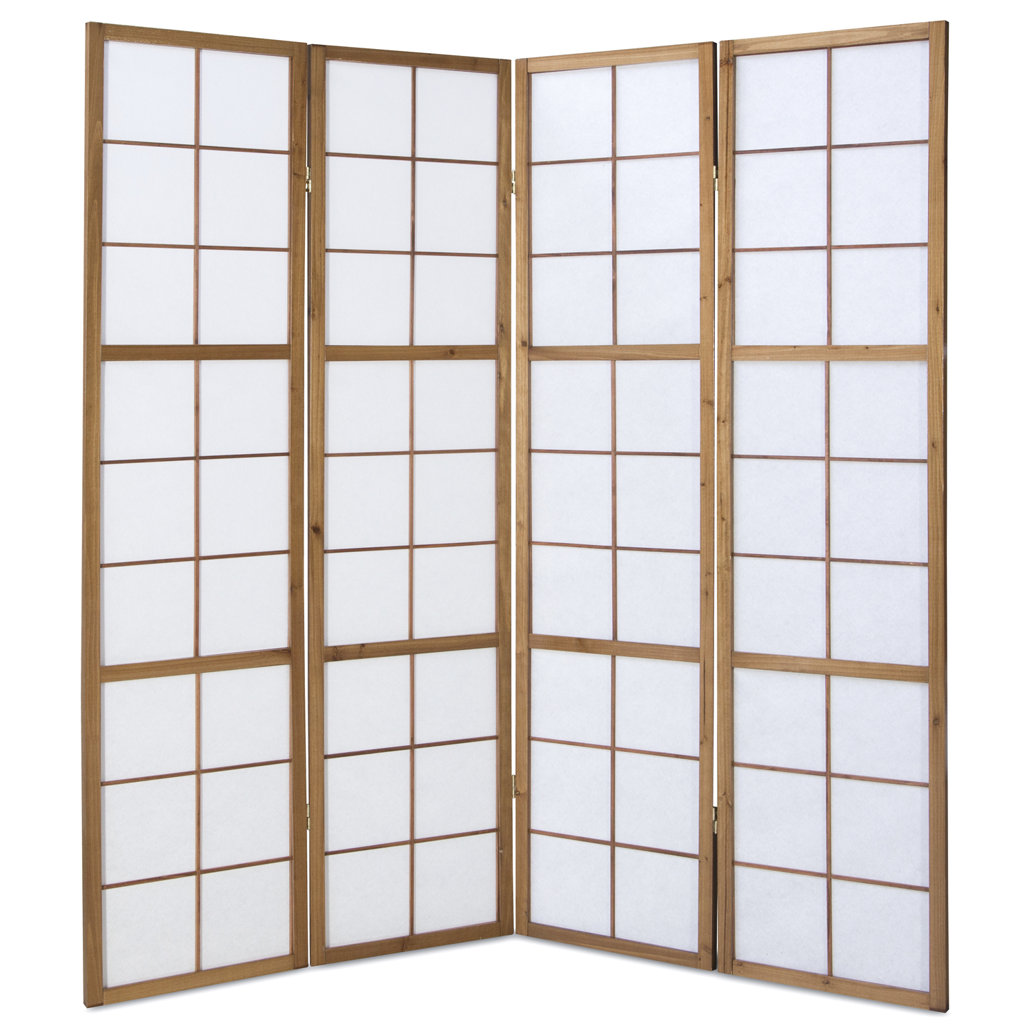 Paravent Brown Shoji Rice Paper White | 4-panel | Wood | Room Divider Partition Privacy Screen