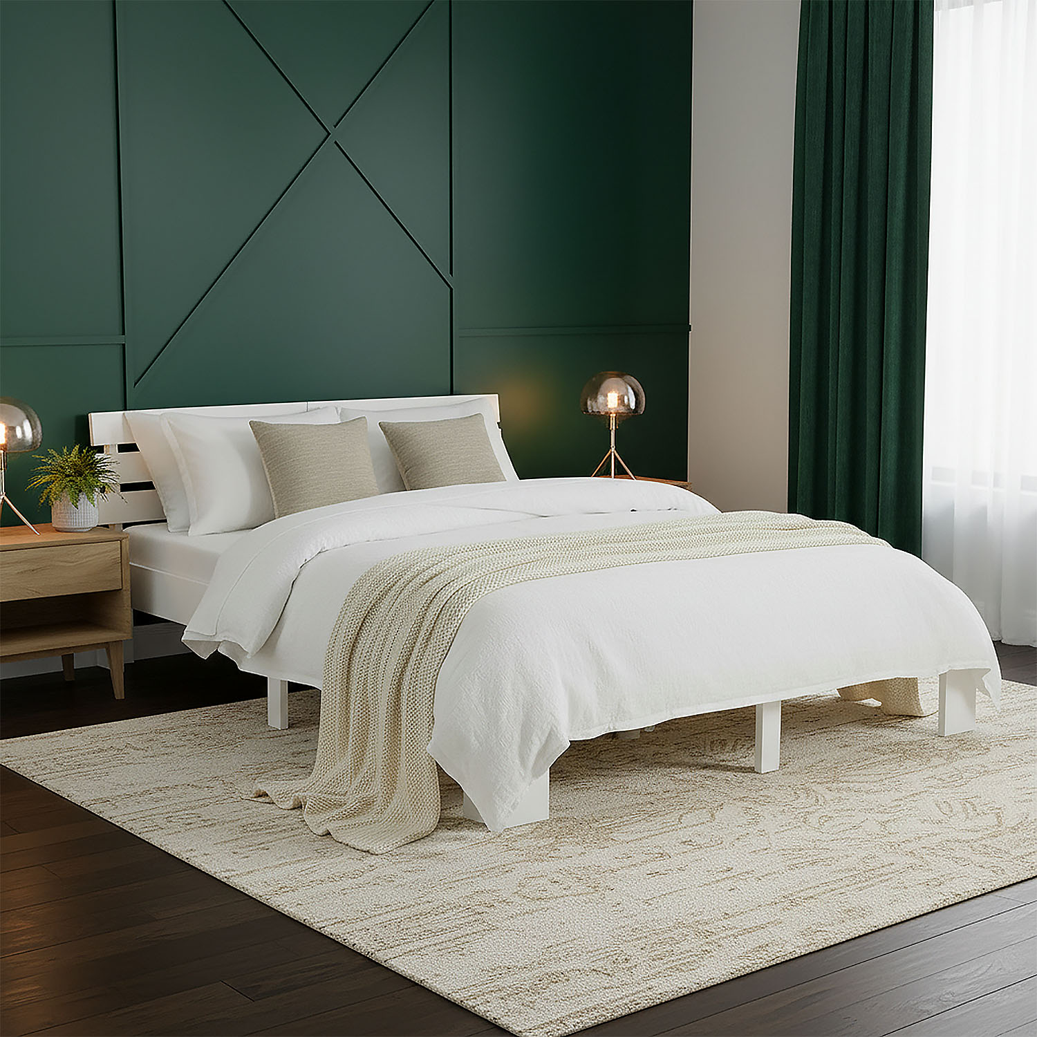 Wooden Bed 140x200 cm White | Double Bed | With Slatted Base | Solid Wood | Children's, Teen's, or Guest Bedroom