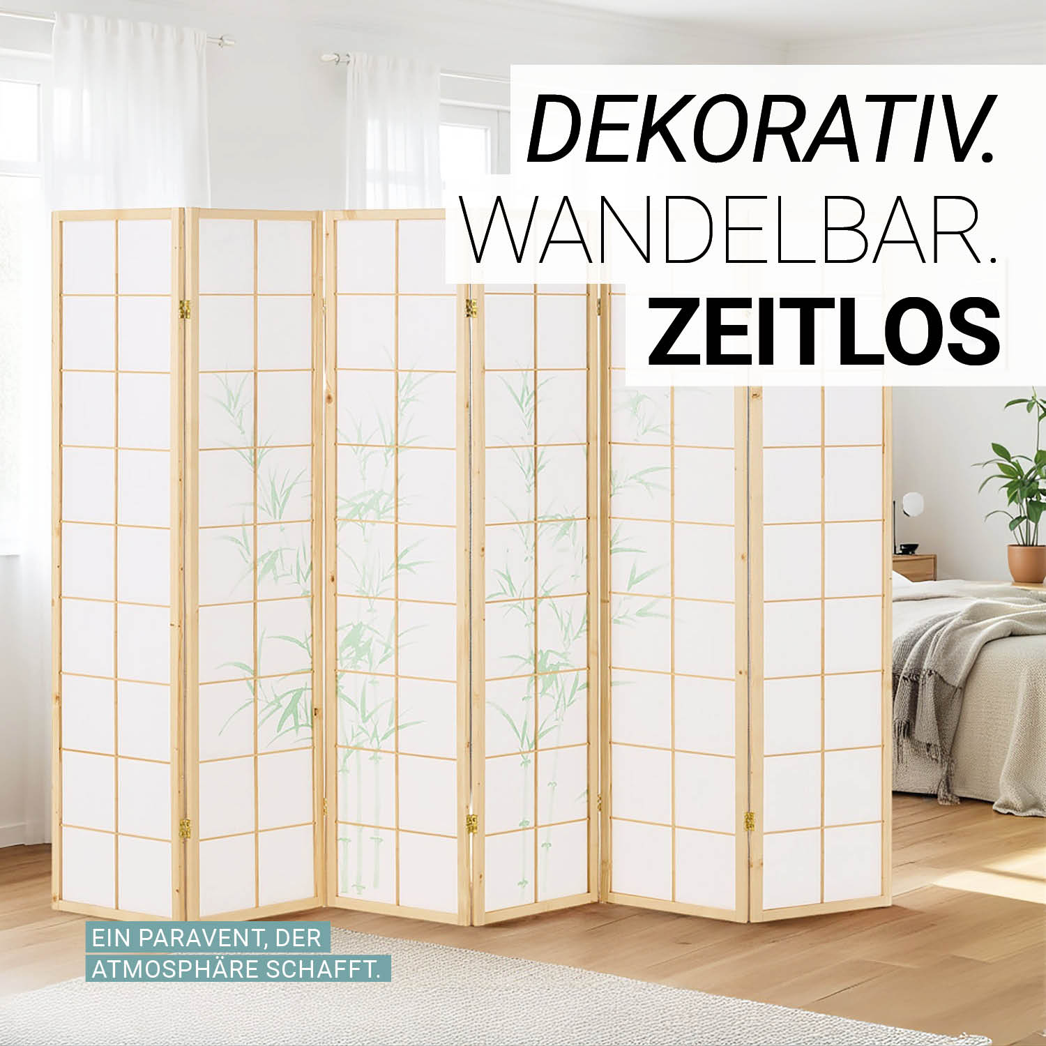 Paravent Natural Bamboo | 6-panel | Wood | Shoji Room Divider | Partition Privacy Screen