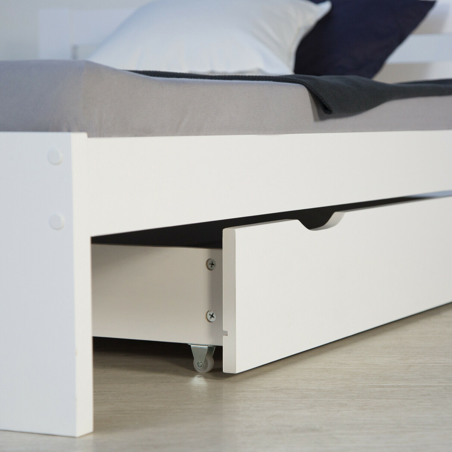 Wood Bed 140x200 cm White | Double Bed with Bed Drawer | with Slatted Frame | Solid | Kids Youth Guest Bedroom