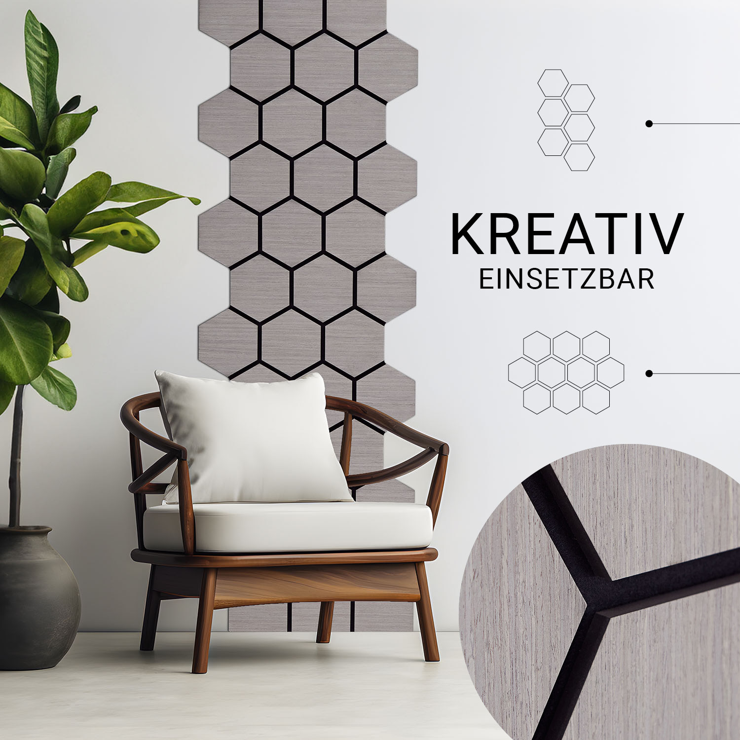Acoustic Panels Wall Panels Hexagon Honeycomb 76 x 62 cm Gray | Wood | 8-piece Set | 3D