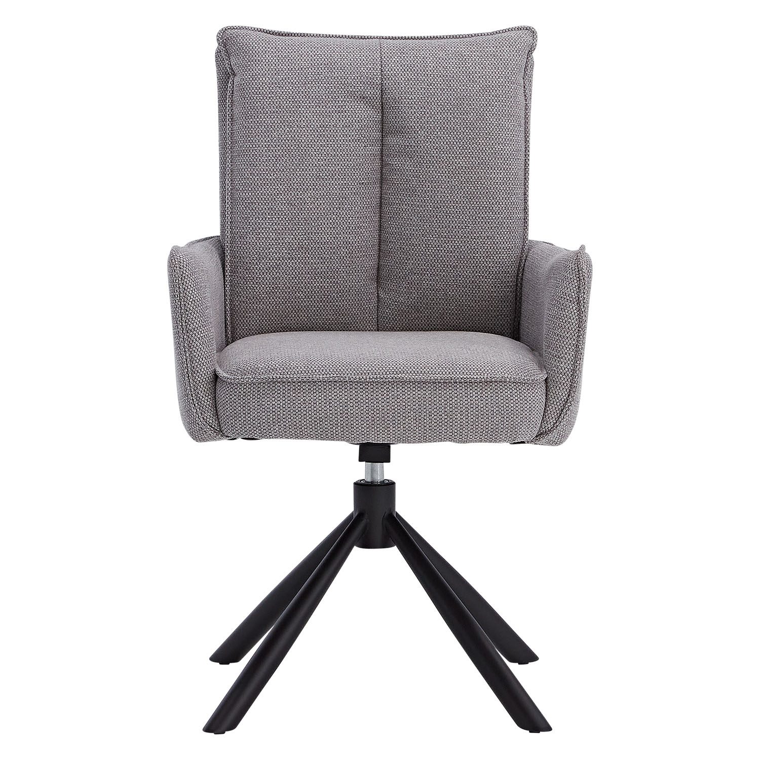 7-piece dining set: swivel upholstered chairs in gray with armrests & brown dining table (200 x 100 cm) with metal frame