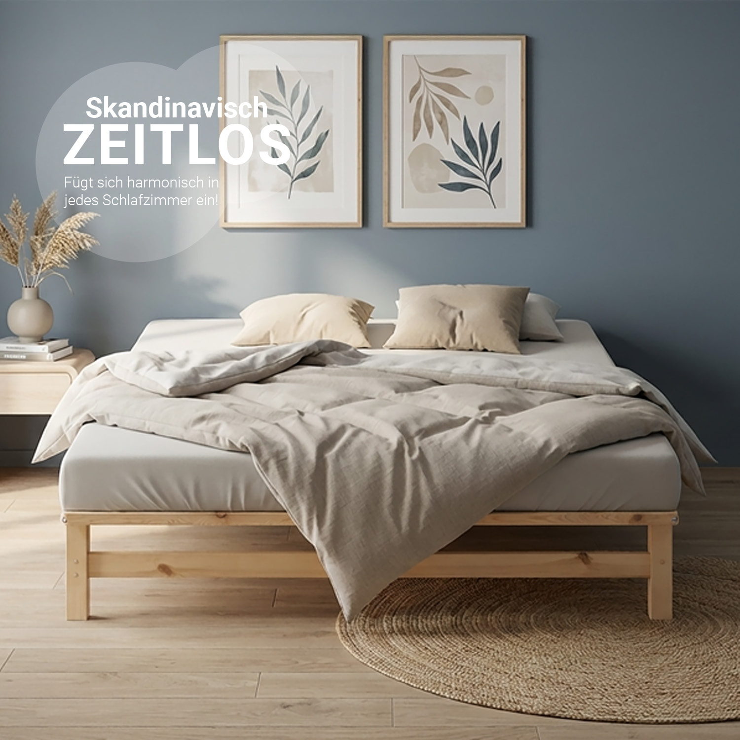 160x200 cm Natural Pallet Bed – Wooden Double Bed with Slatted Base for Teen Rooms, Guest Rooms, and Bedrooms