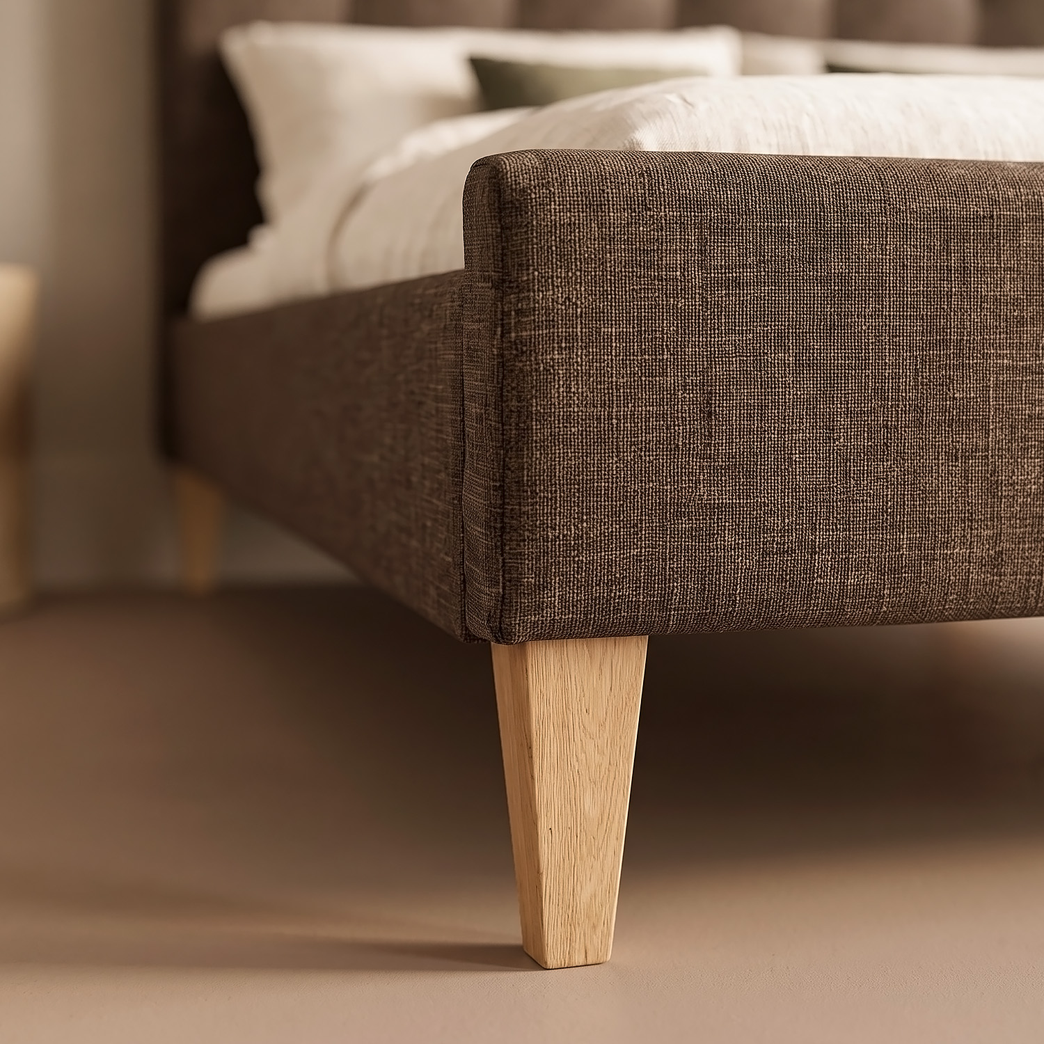 Upholstered bed 140x200 cm brown | futon bed | with slatted frame | double fabric bed frame