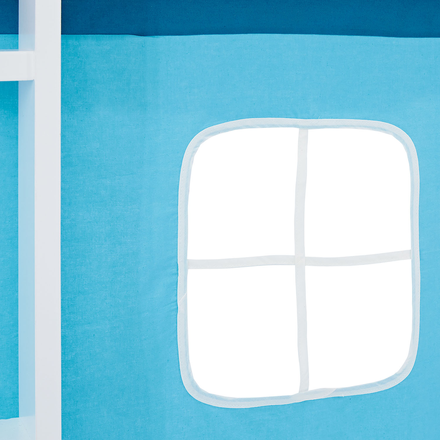 Loft Bed for Kids 90x200 cm White with Curtain in Blue | Tunnel | without Slatted Frame