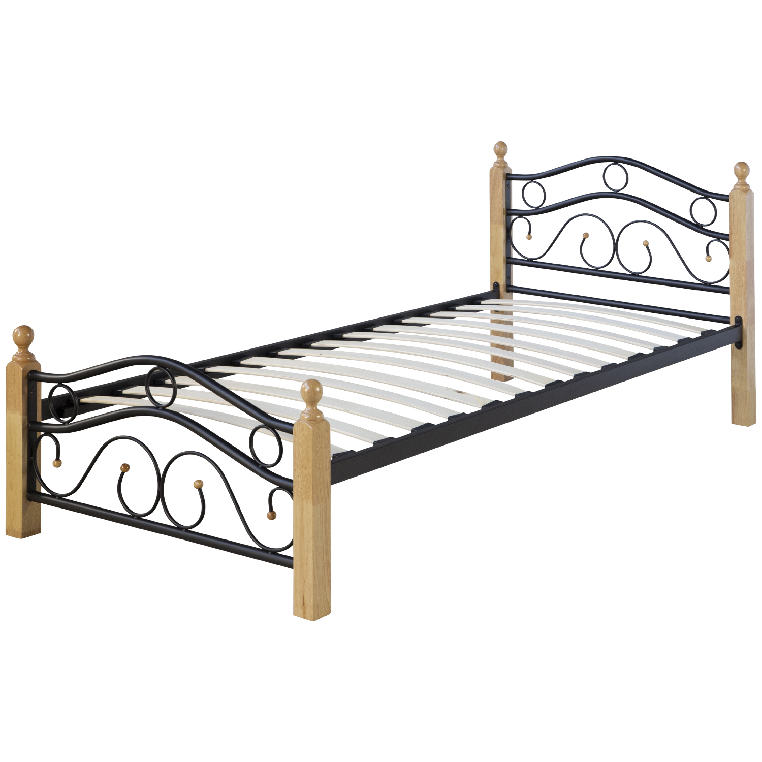 Black metal single bed, 90x200 cm, with a bed frame and slatted base - perfect for a youth bedroom