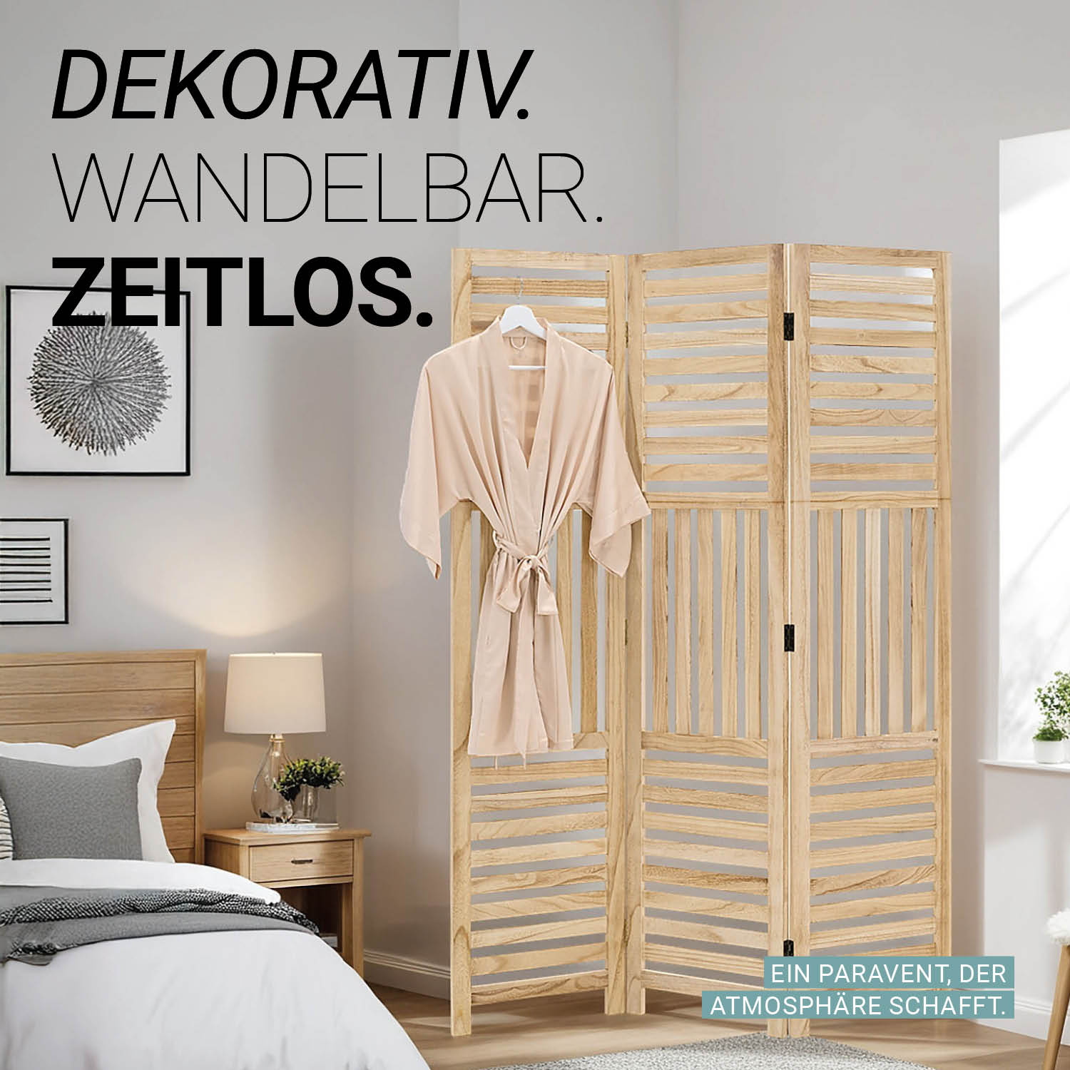 Paravent Natural Wooden Slats | 3-panel | Wood | Room Divider Partition Privacy Screen