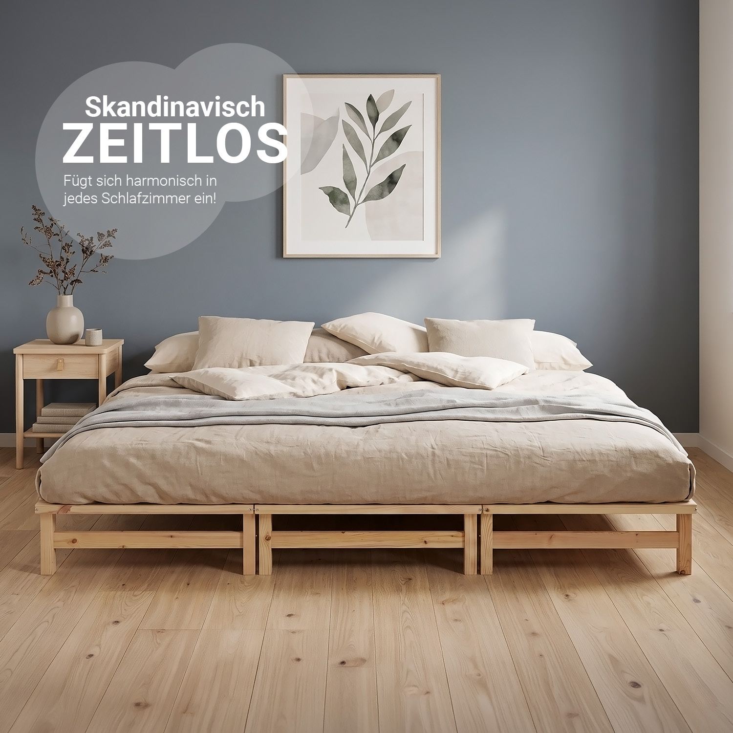 Family Bed 270x200 cm Natural | Maxi Pallet Bed XXL | with slatted frame | Wood | Can also be placed individually