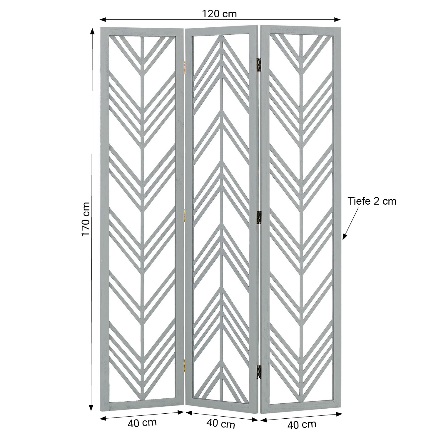Paravent Grey | 3-panel | Wood | Room Divider Partition Privacy Screen