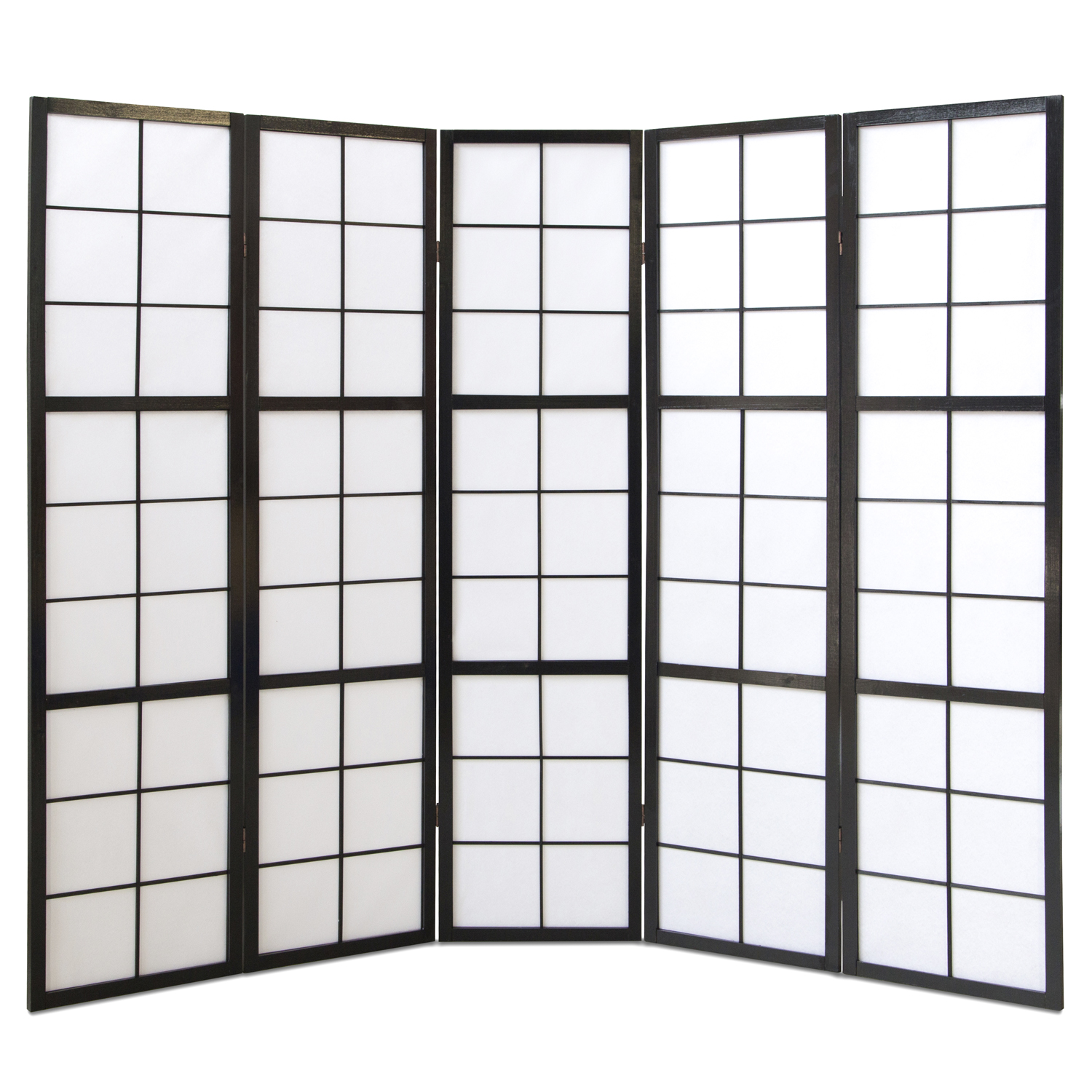 Black Shoji 5-Panel Screen – Wooden room divider with white rice paper