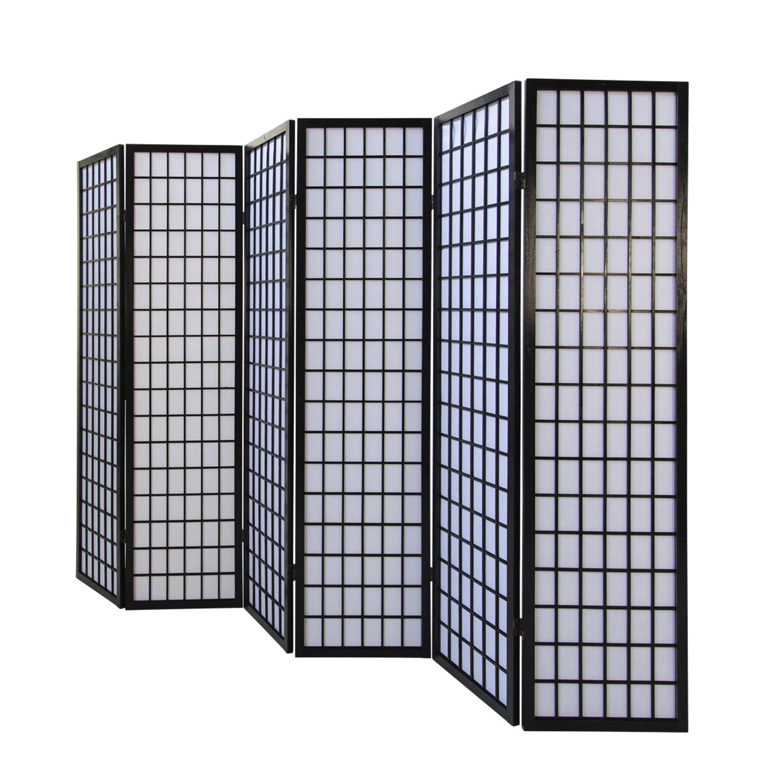 Paravent Black Shoji Rice Paper White | 6-panel | Wood | Room Divider Partition Privacy Screen