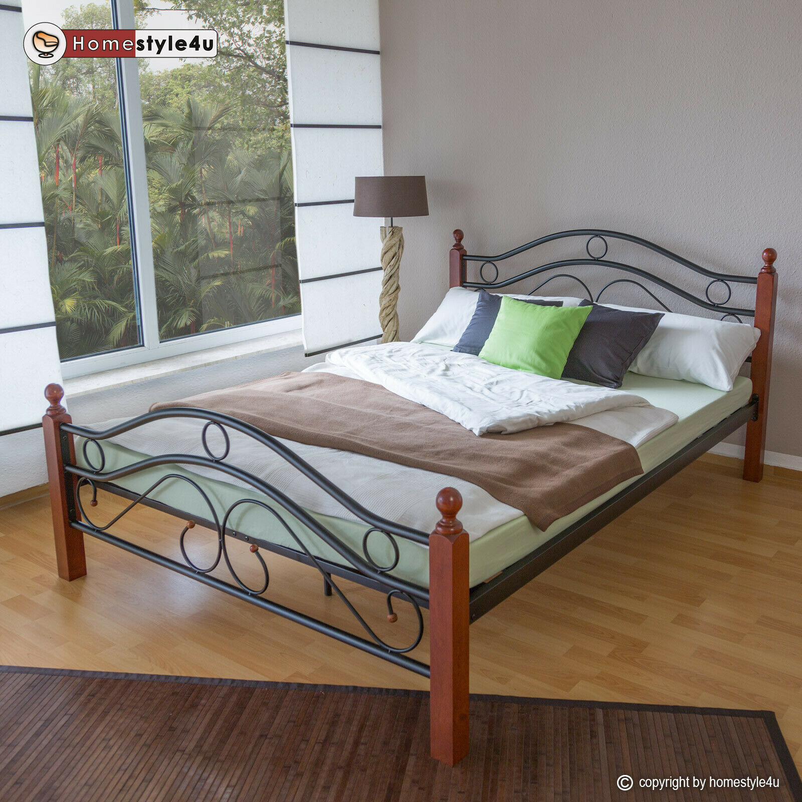 Metal Bed 180 x 200 Bed Frame Double Bed Bed Frame + Slatted Base 803 Black