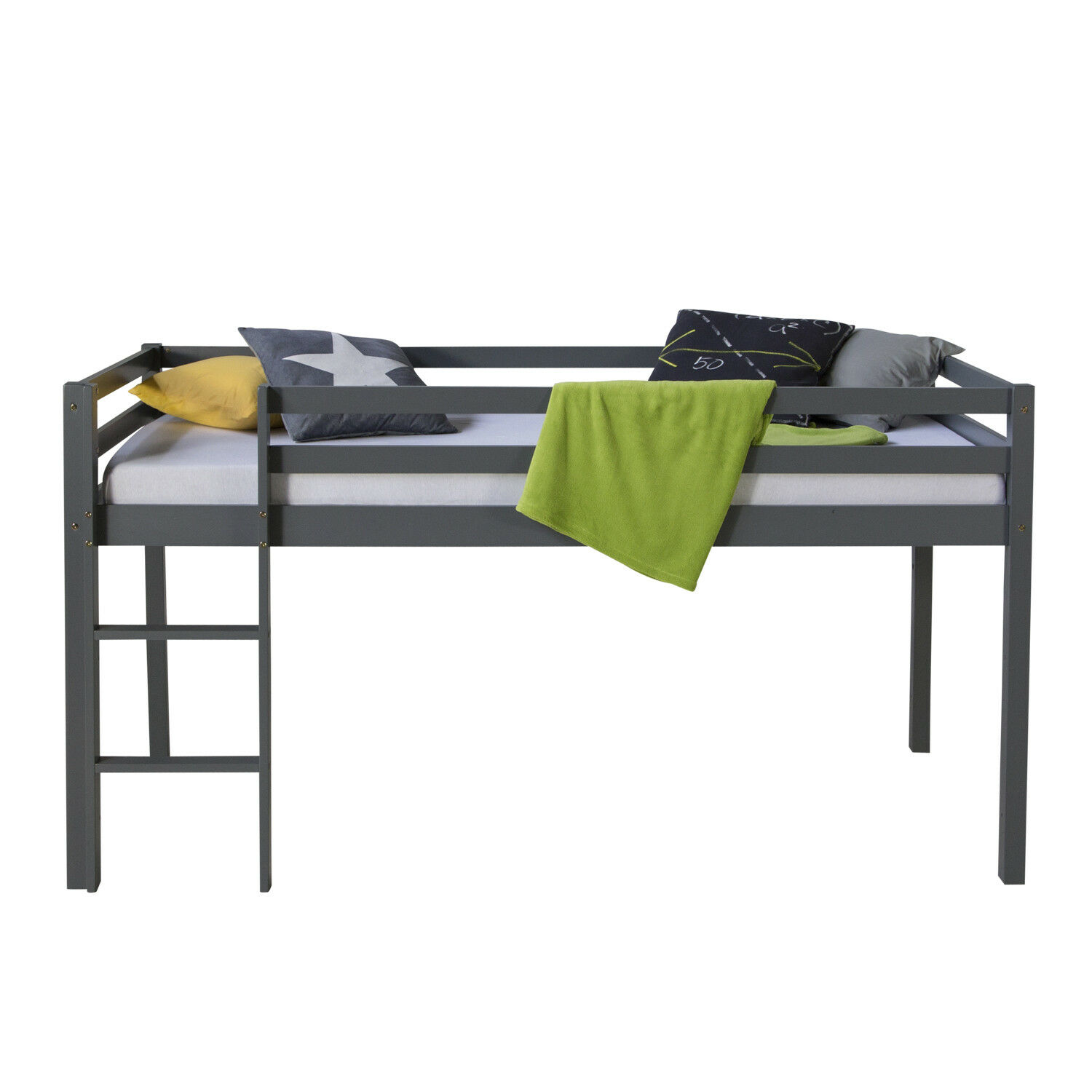 Loft Bed Kids 90x200 cm Gray Basic | without Slatted Frame Loft Bed Kids 90x200 cm Gray Basic | without Slatted Frame