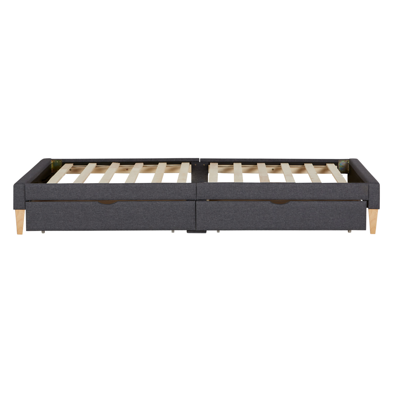 Upholstered Bed with Mattress 90x200 cm 2 Drawers Slatts Grey Fabric Bed Single Bed Futon Bed Frame Platform Bed
