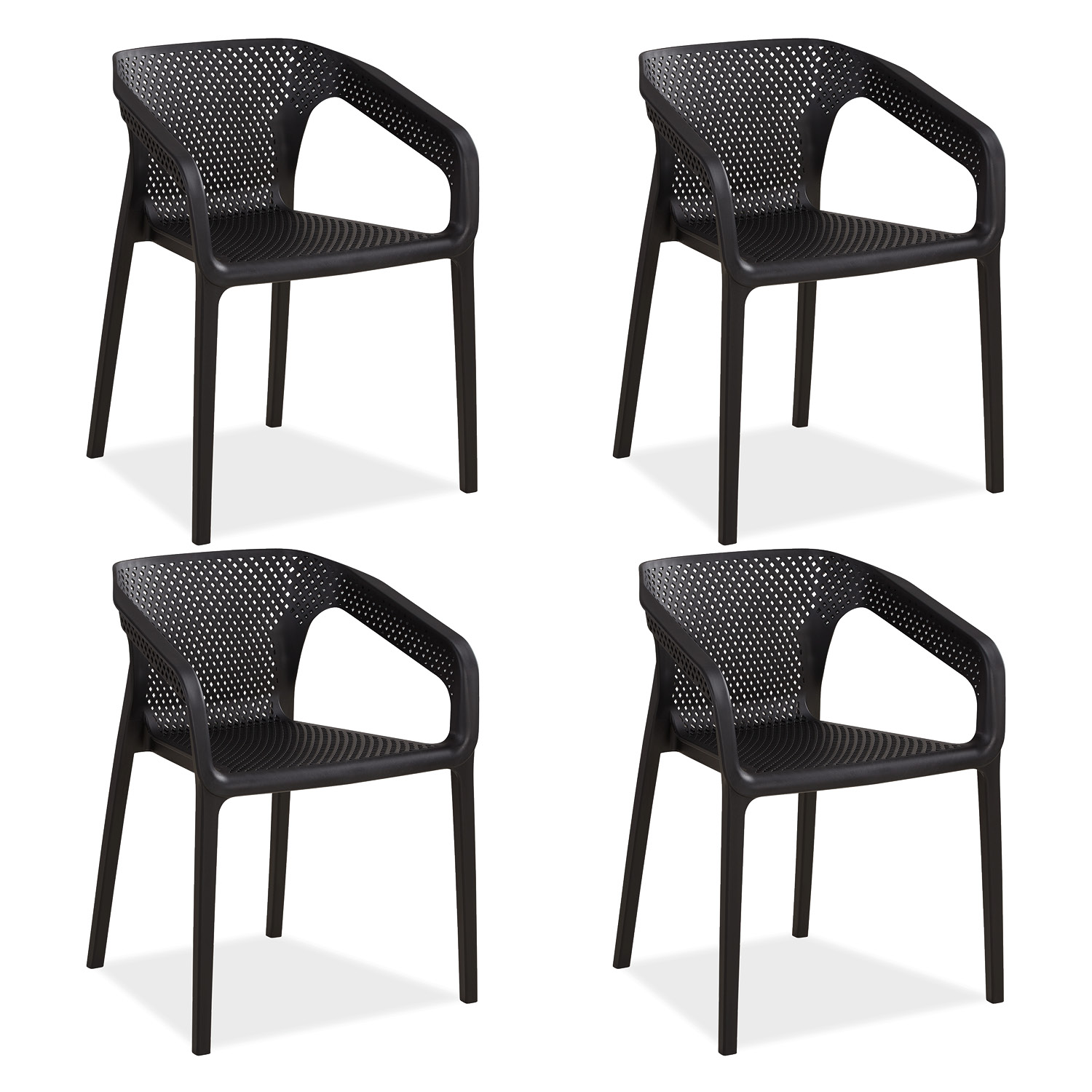 Set of 4 Garden chair with armrests Camping chairs Black Outdoor chairs Plastic Egg chair Lounger chairs Stacking chairs