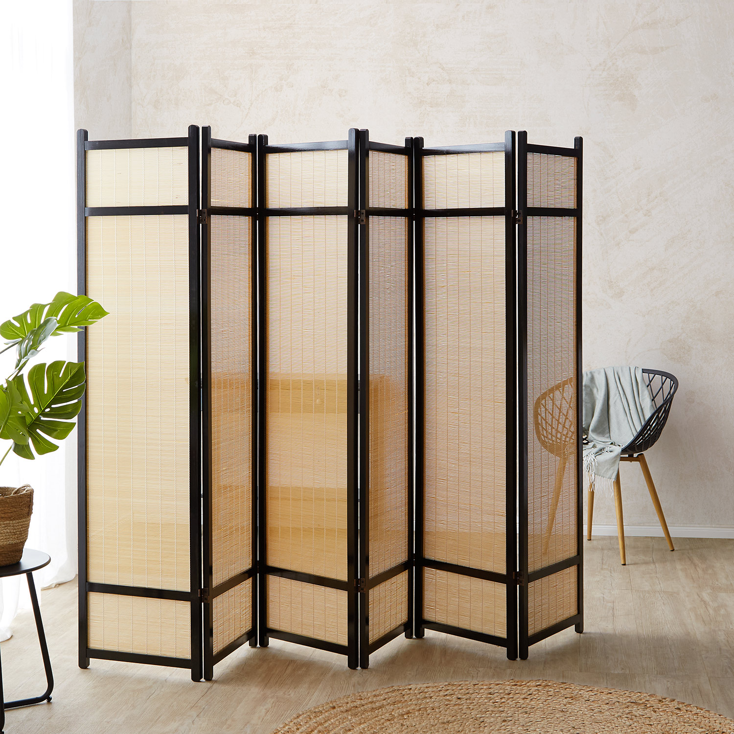 Paravent Brown Bamboo Natural | 6-panel | Wood | Room Divider Partition Privacy Screen