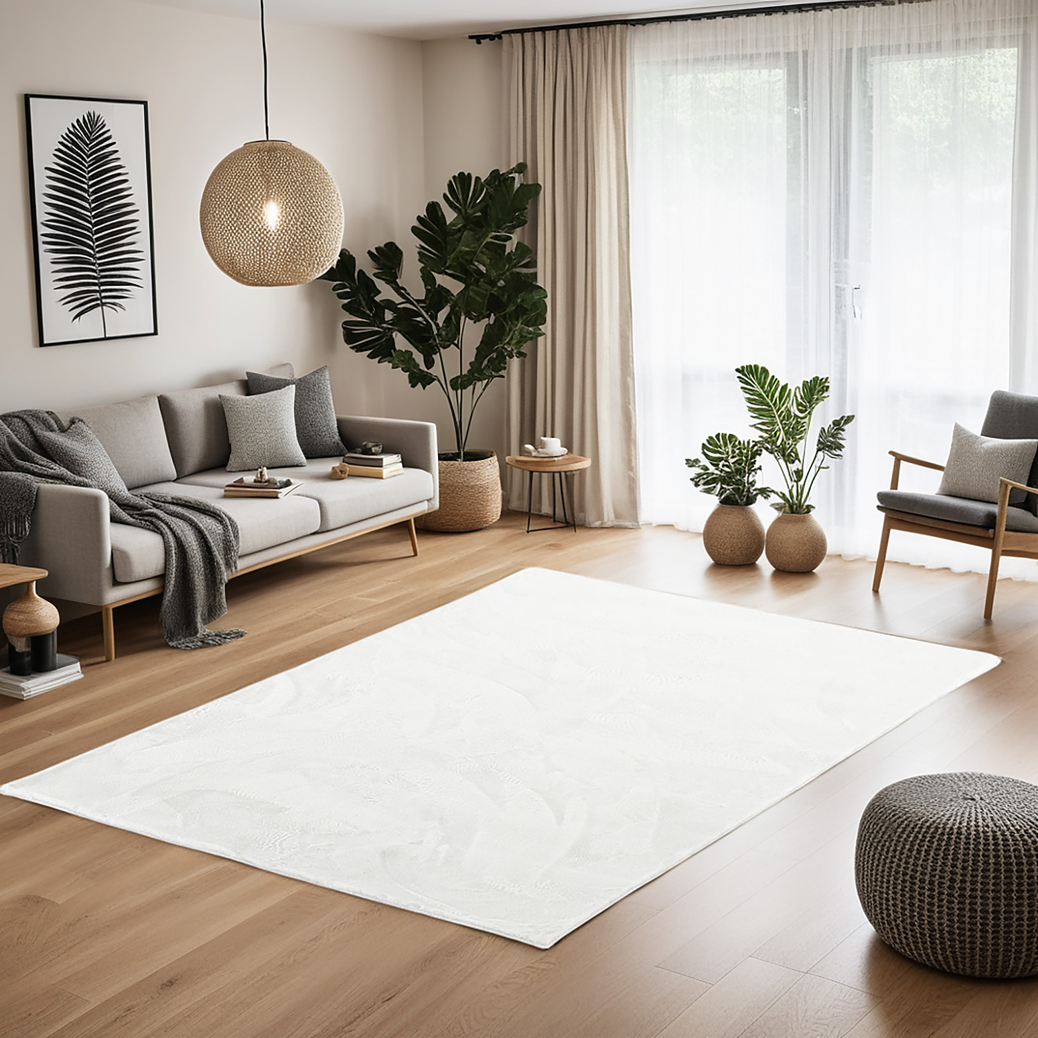 Soft White Rug 160x230 cm – Modern Short Pile Living Room Rug – Non Slip Bedroom Carpet – Washable Fluffy Area Rug